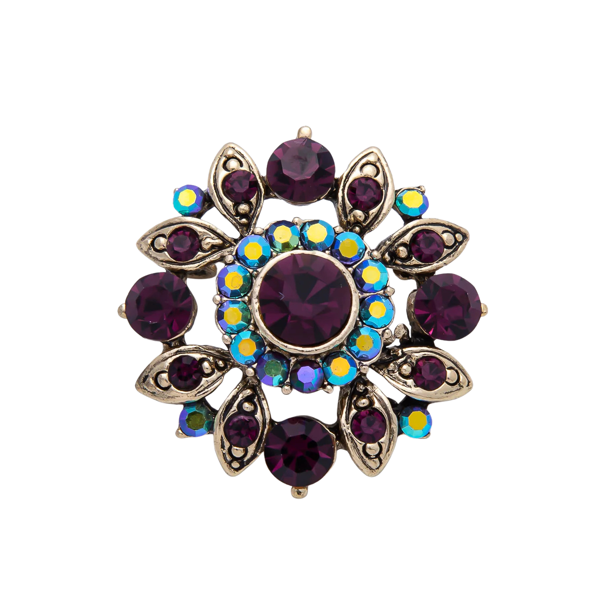 Vintage Gold Multicolor Rhinestone Burst Brooch Pin BH-21BH077
