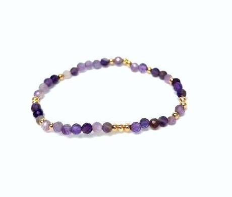 Diamond cut beaded gemstone stretch bracelet  ✦ BR-2001 TO BR-2009