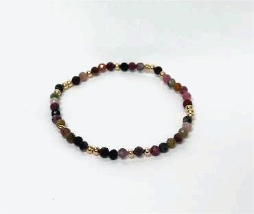 Diamond cut beaded gemstone stretch bracelet  ✦ BR-2001 TO BR-2009