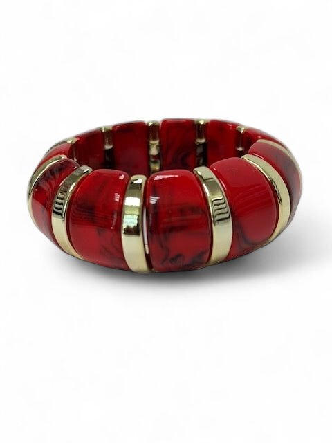 Marble effect red stretch resin bangle bracelet  ✦ BR-21WA1498