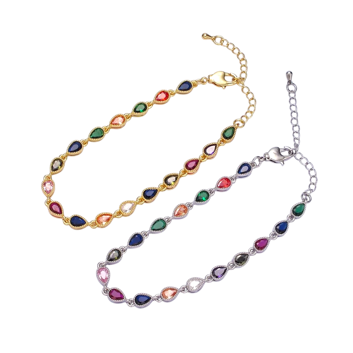 CZ Multicolor Teardrop Bezel bracelet BR-21WA2236 and BR-21WA2237