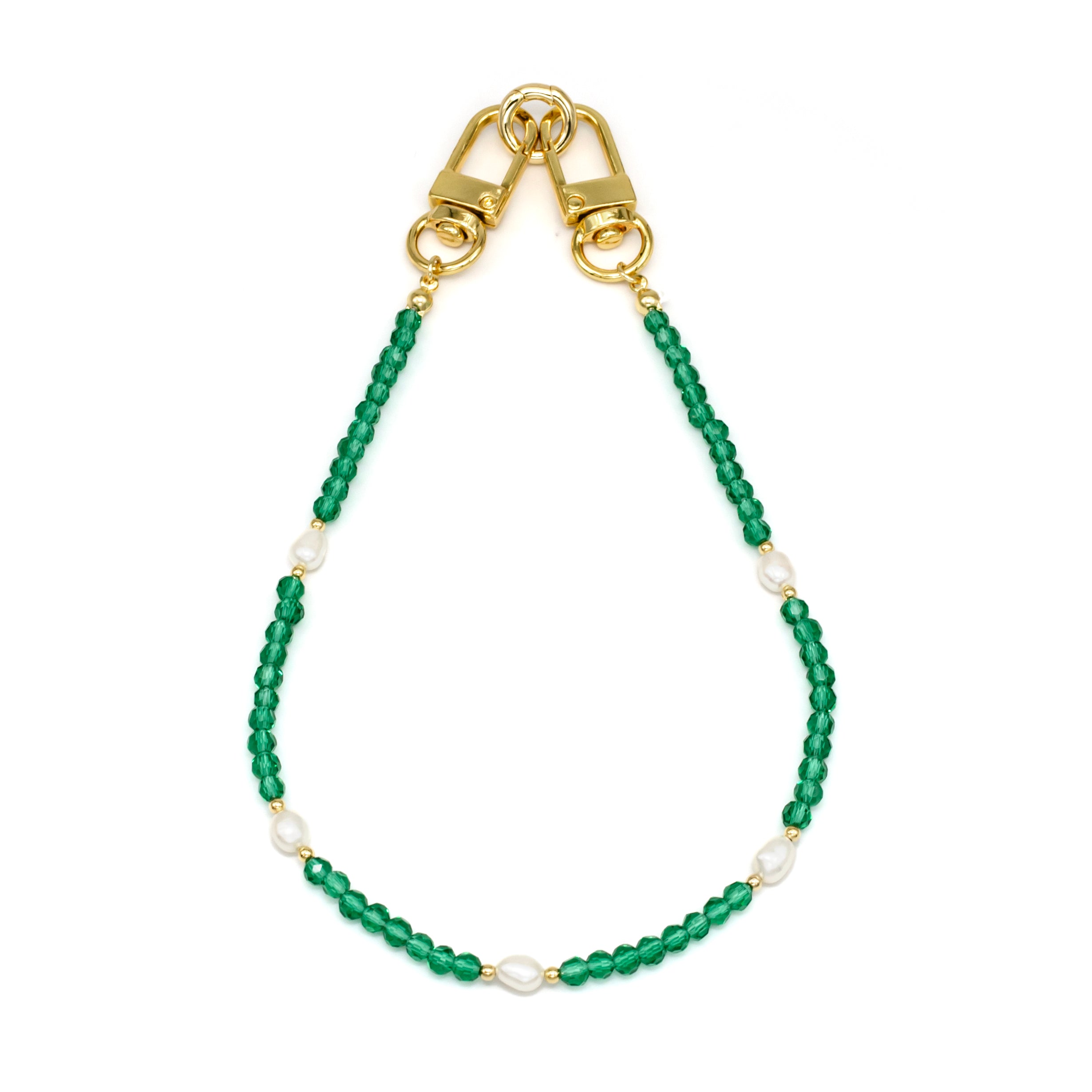 Dainty Green Beaded Glass Bag Charm / Phone Strap with Pearl CDESIGN-00012
