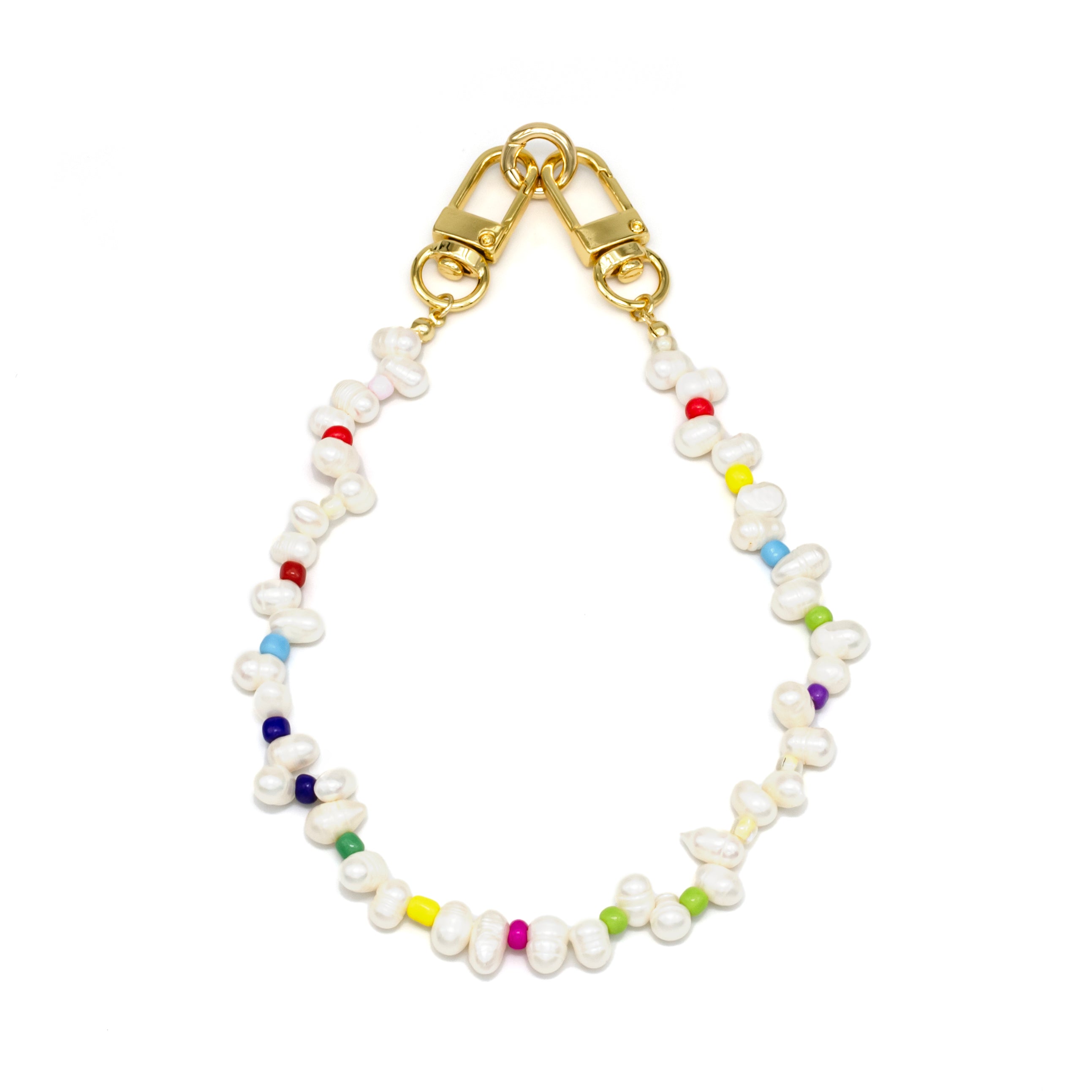 Dainty Rice Pearl Bag Charm with Multi Color Beads / Phone Starap CDESIGN-00025