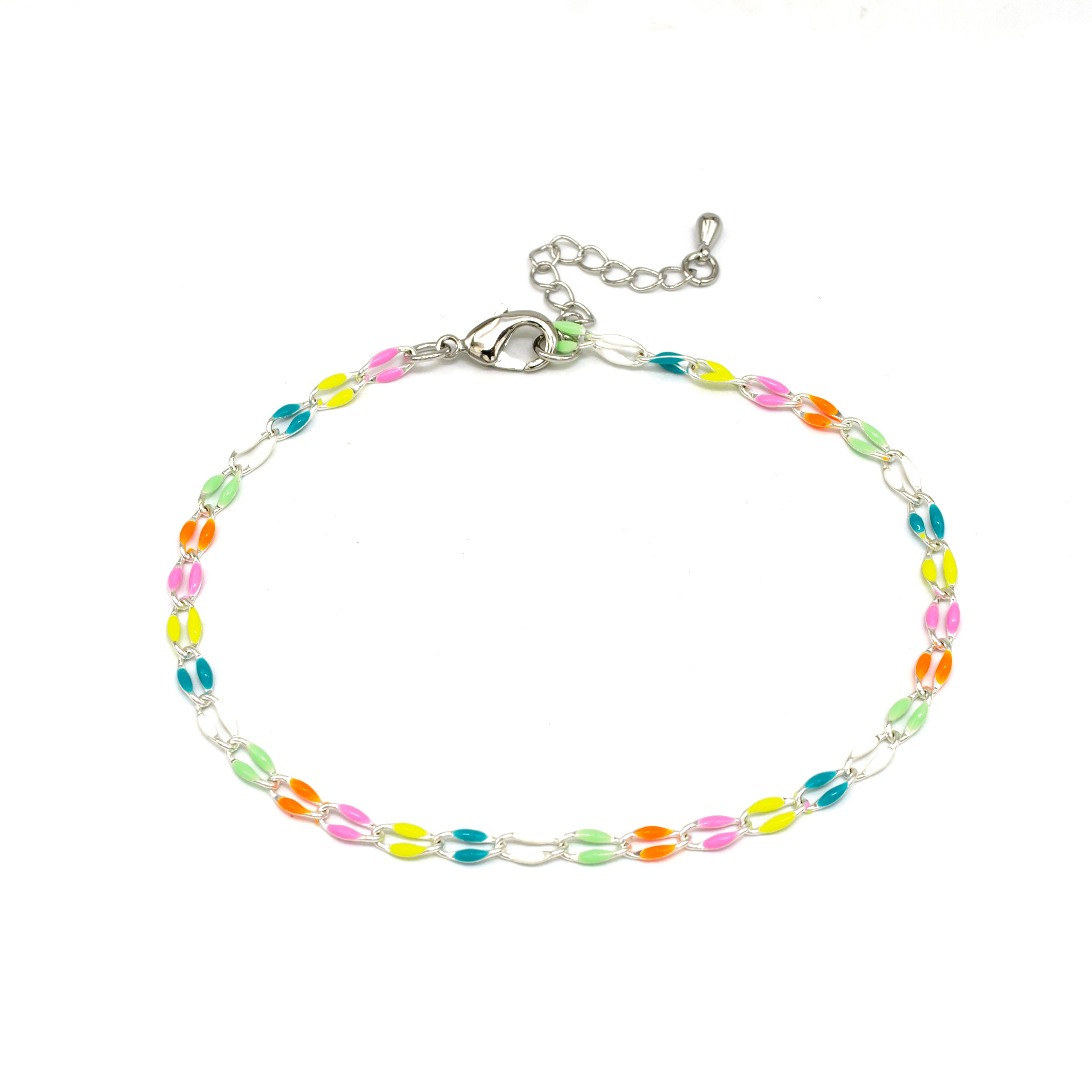 Dainty Silver Multi Color Enamel Chain Bracelet CDESIGN-00104