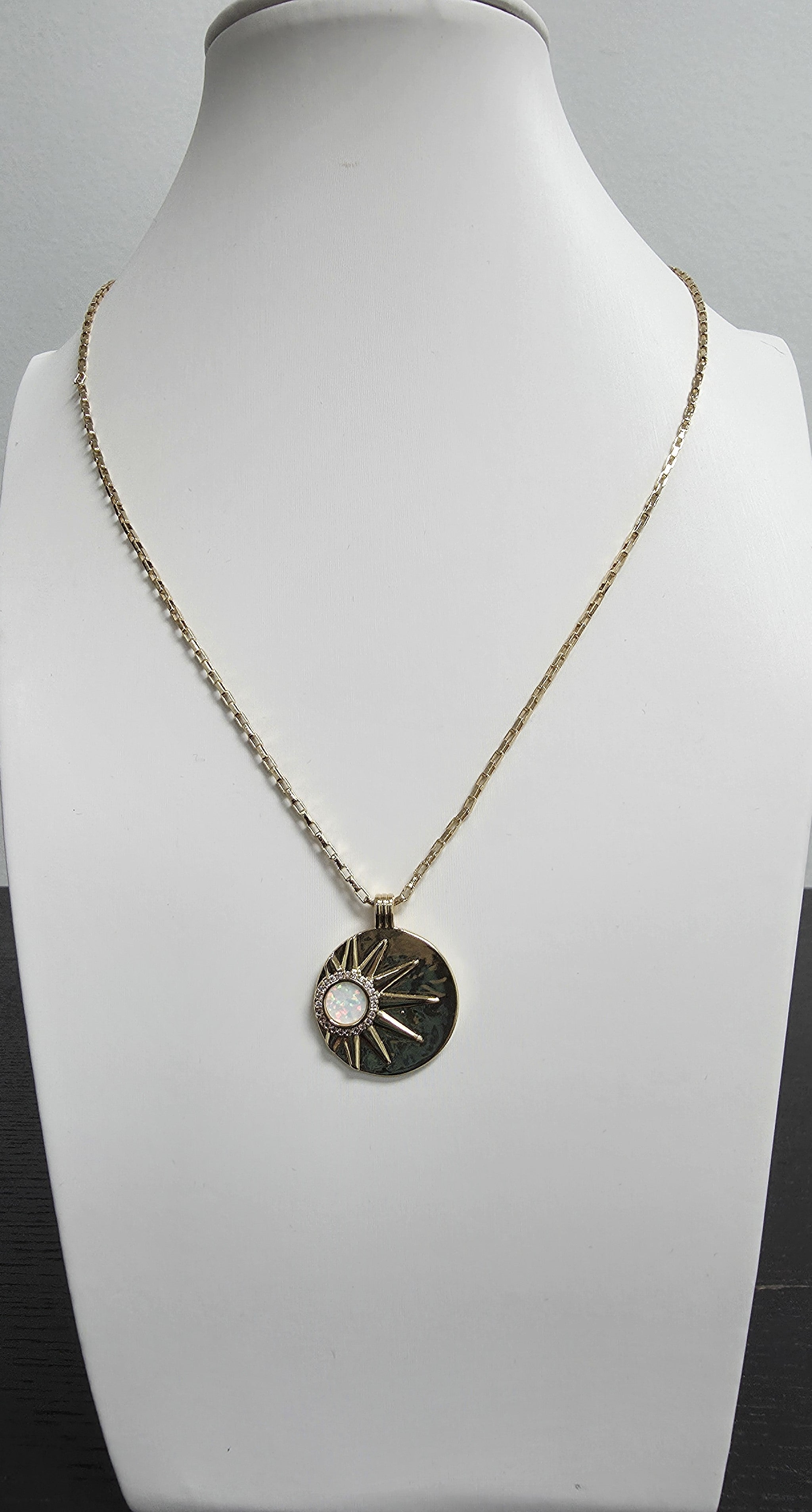 Dainty Box Gold Chain Necklace 18 inch with Opal Charm CDESIGN-00398