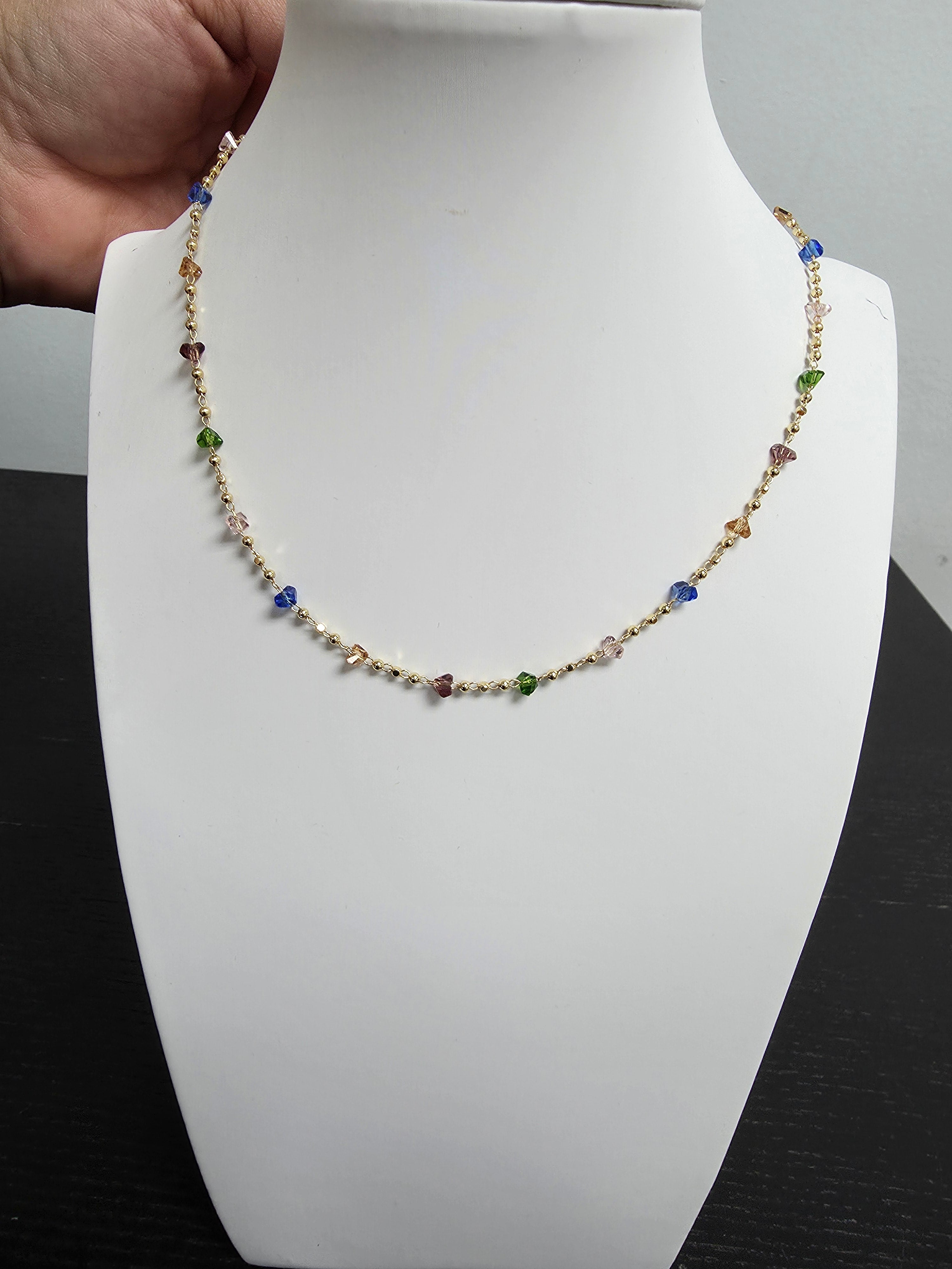 Multi Color CZ Gold Chain Necklace 16 inch CDESIGN-00408