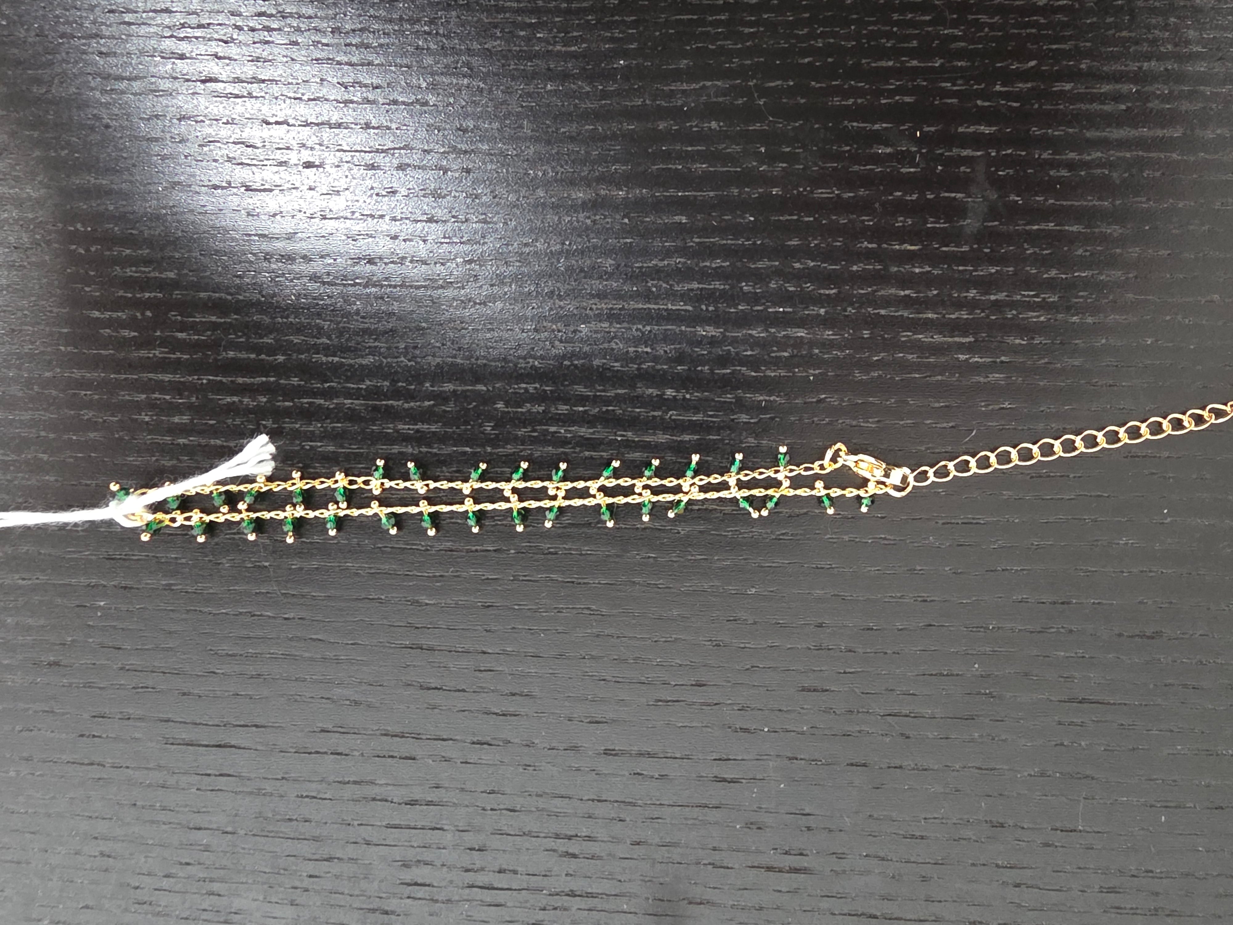 Dainty Gold Dark Green CZ Anklet 8 inch Long CDESIGN-00414