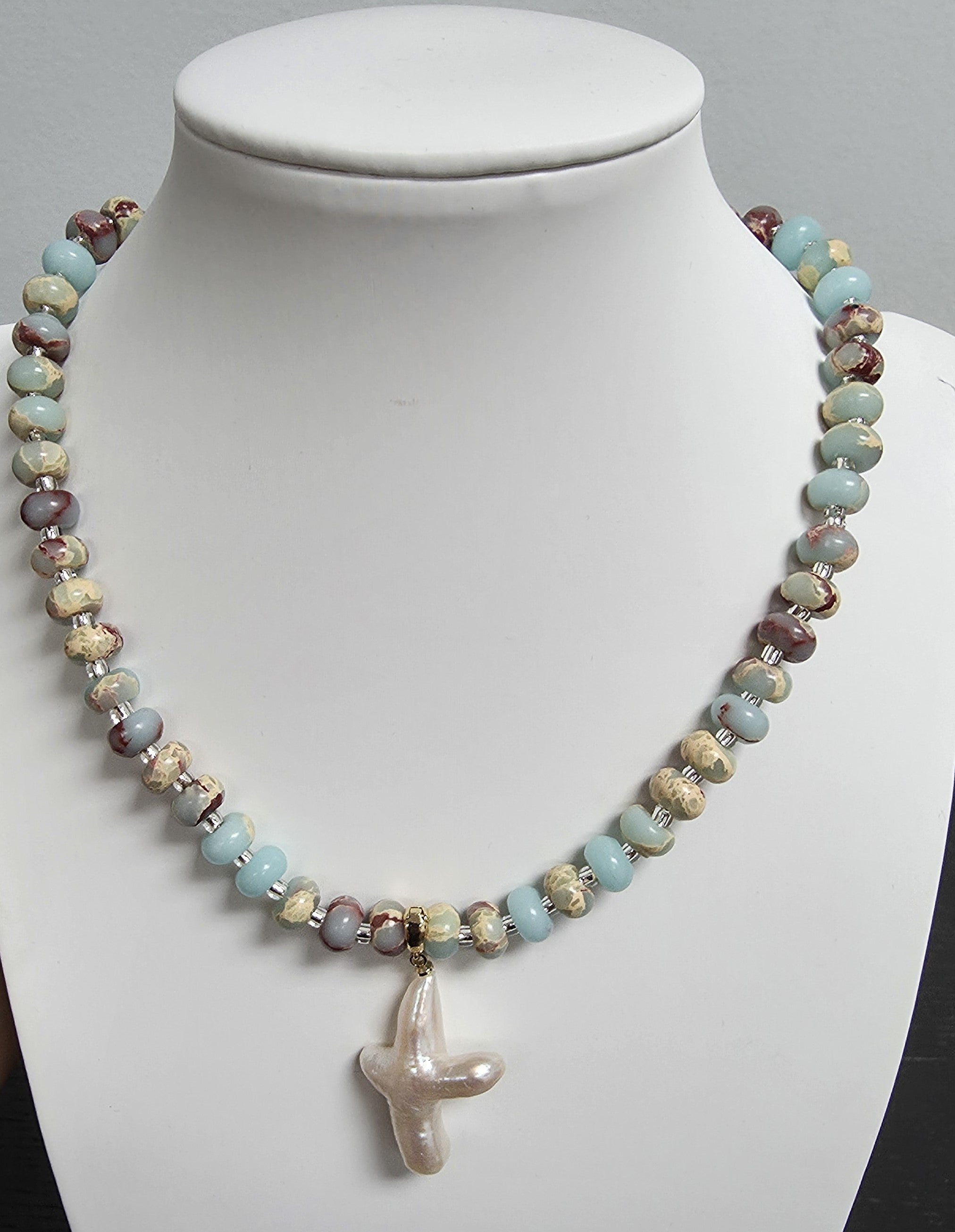 Blue Turquoise Gemstone Beaded Necklace with Charm CDESIGN-00441