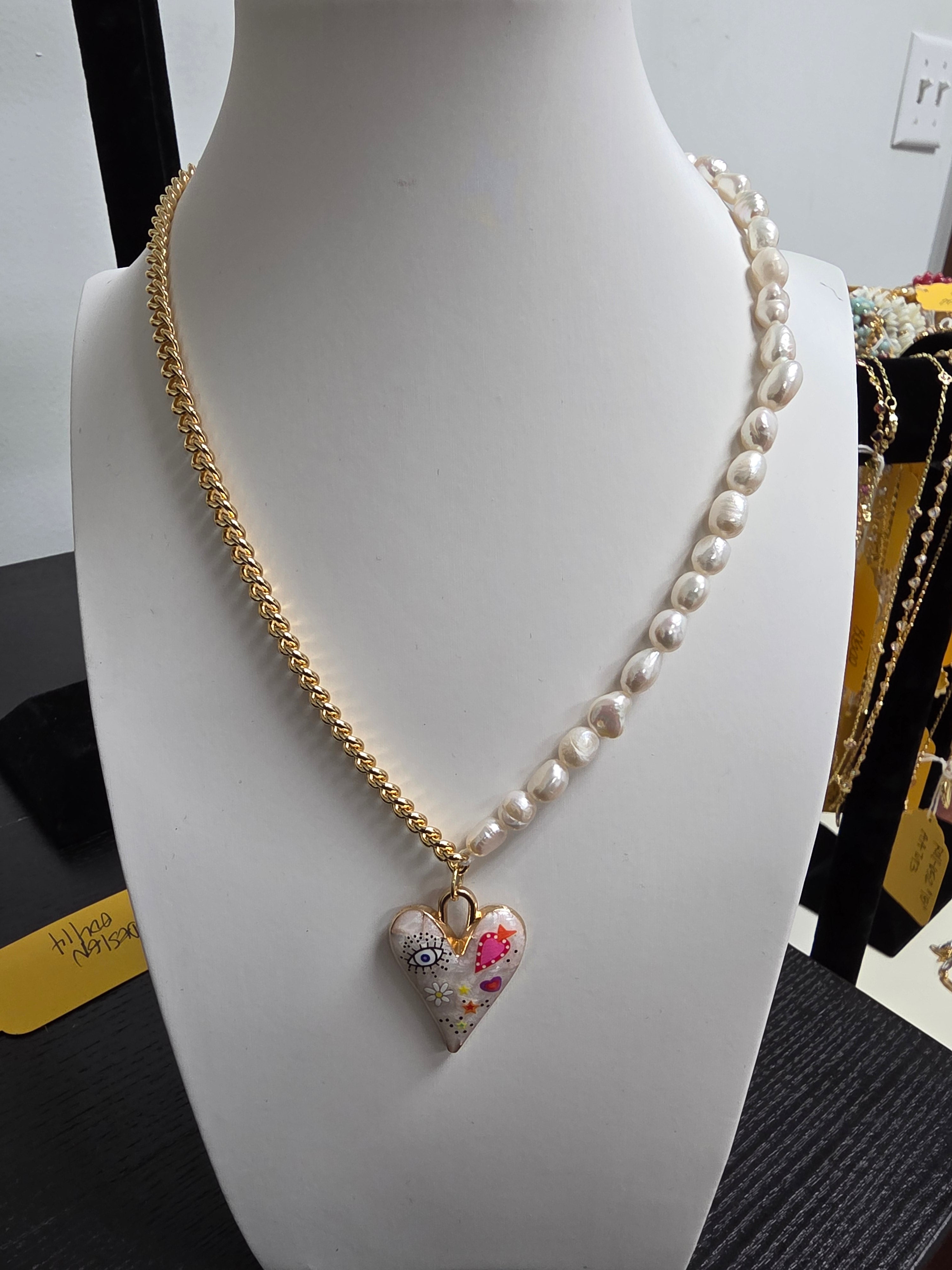 Mix Gold Chain with Pearl Beaded Necklace 16 inch CDESIGN-00450