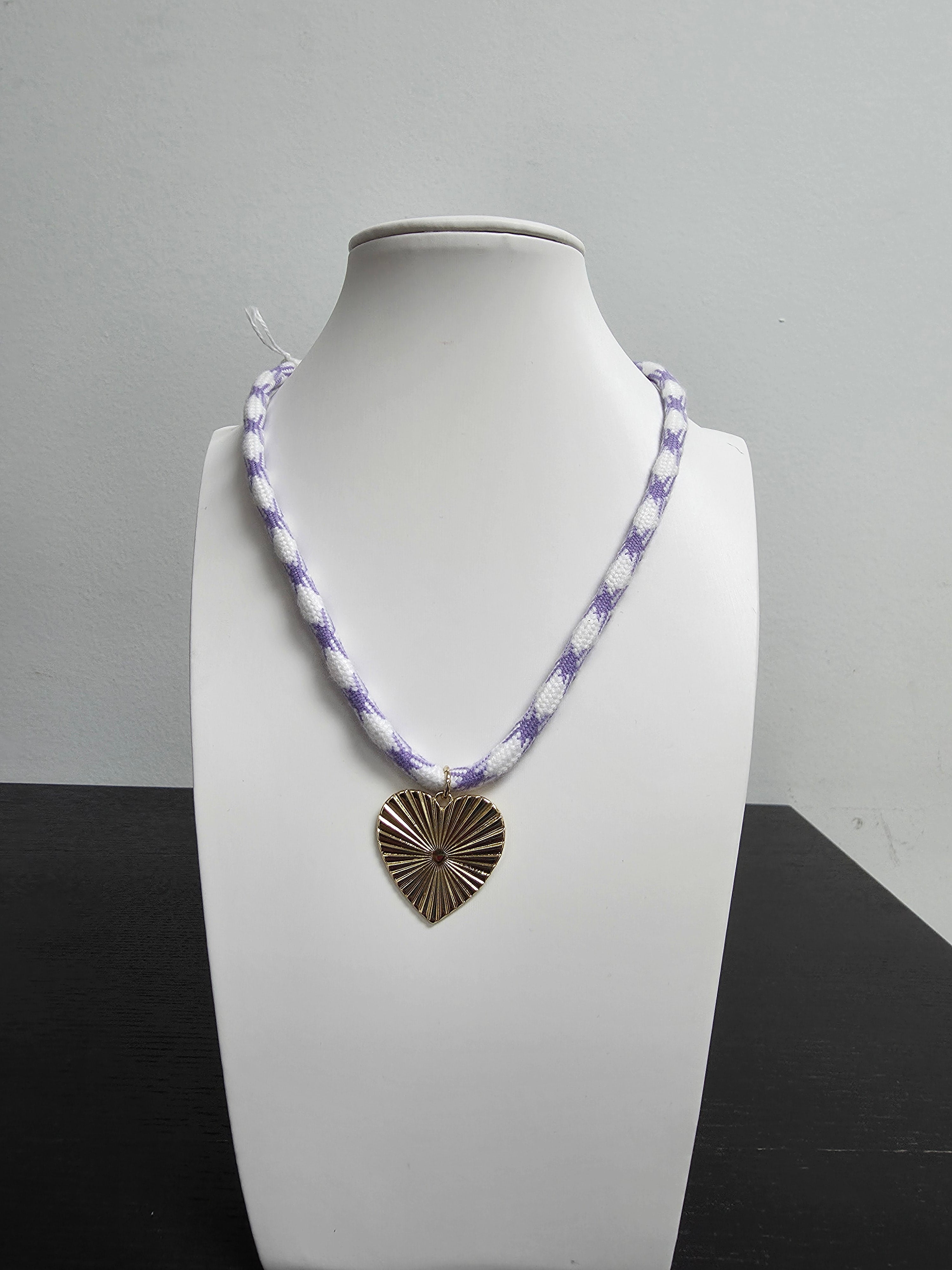 Purple Cord Necklace 16 inch with Sunburst Heart Charm CDESIGN-00452