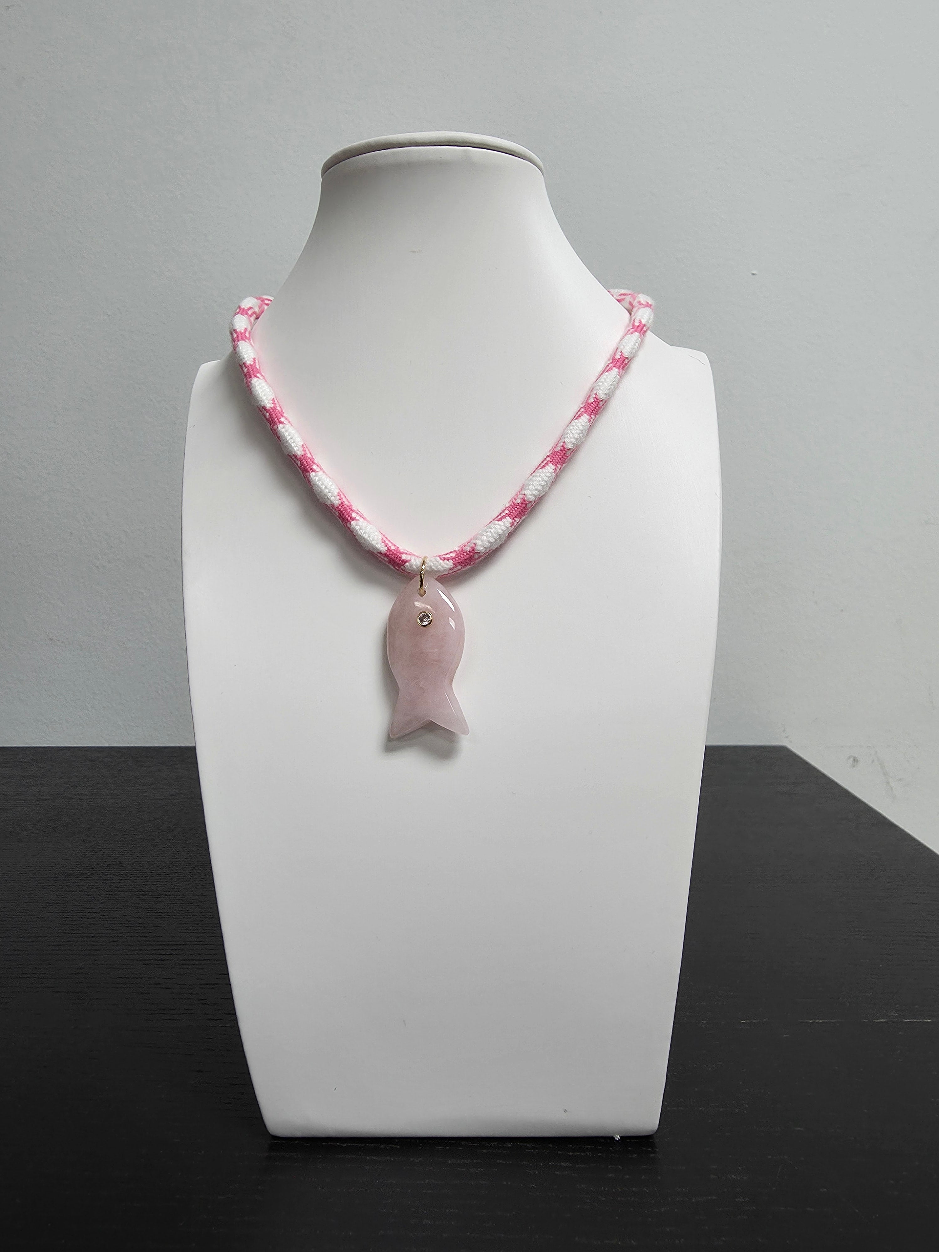 Pink Cord Necklace 16 inch with Fish Charm CDESIGN-00453