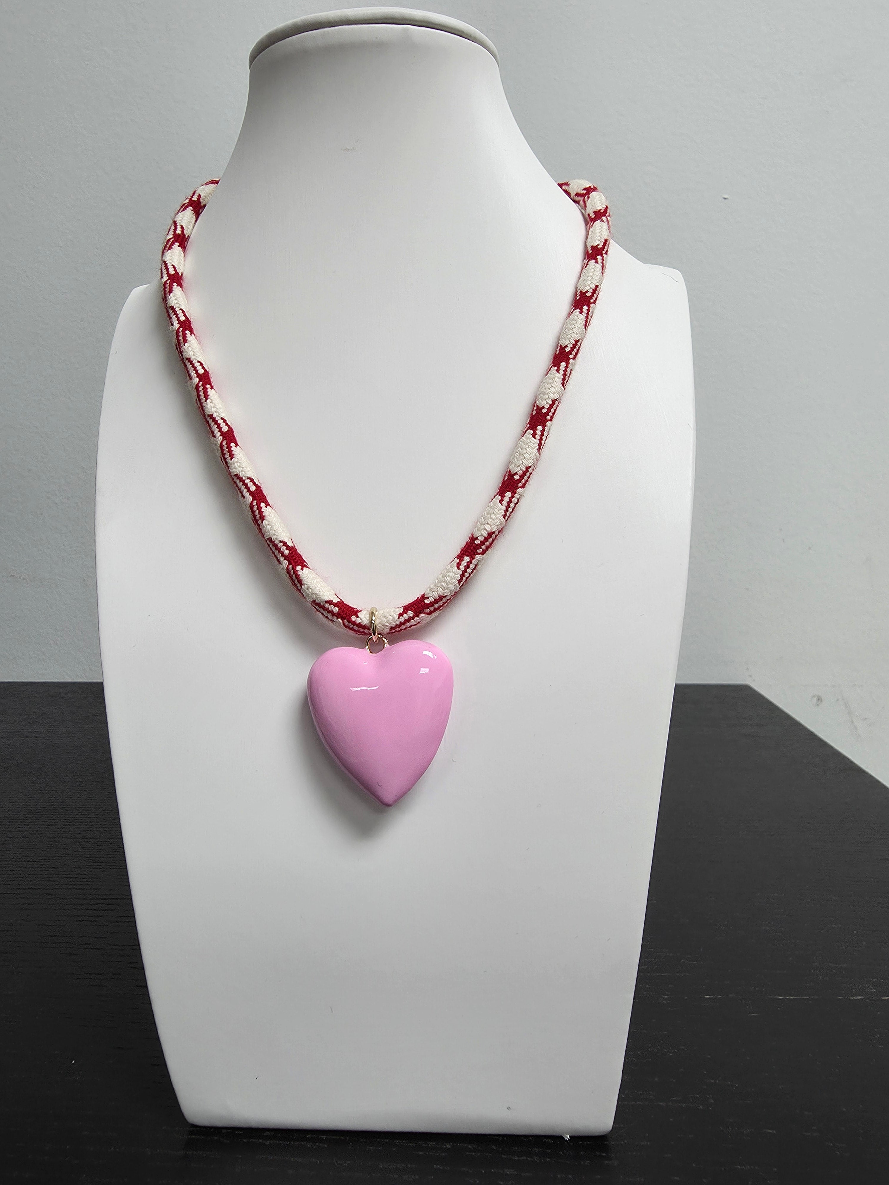 Red Cord Necklace with Pink Heart Charm CDESIGN-00455