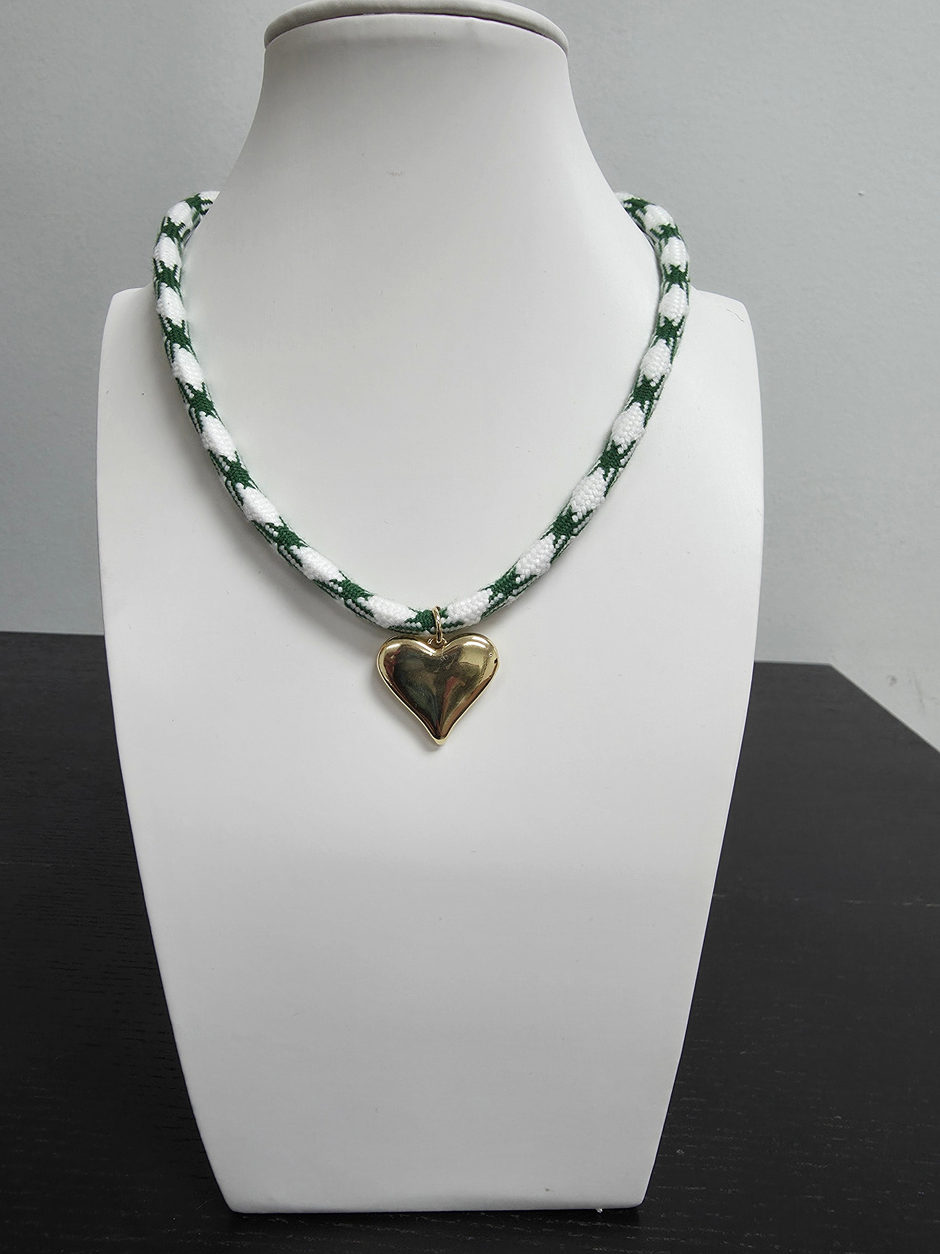 Green Cord Necklace 18 inch Gold Heart Charm CDESIGN-00459