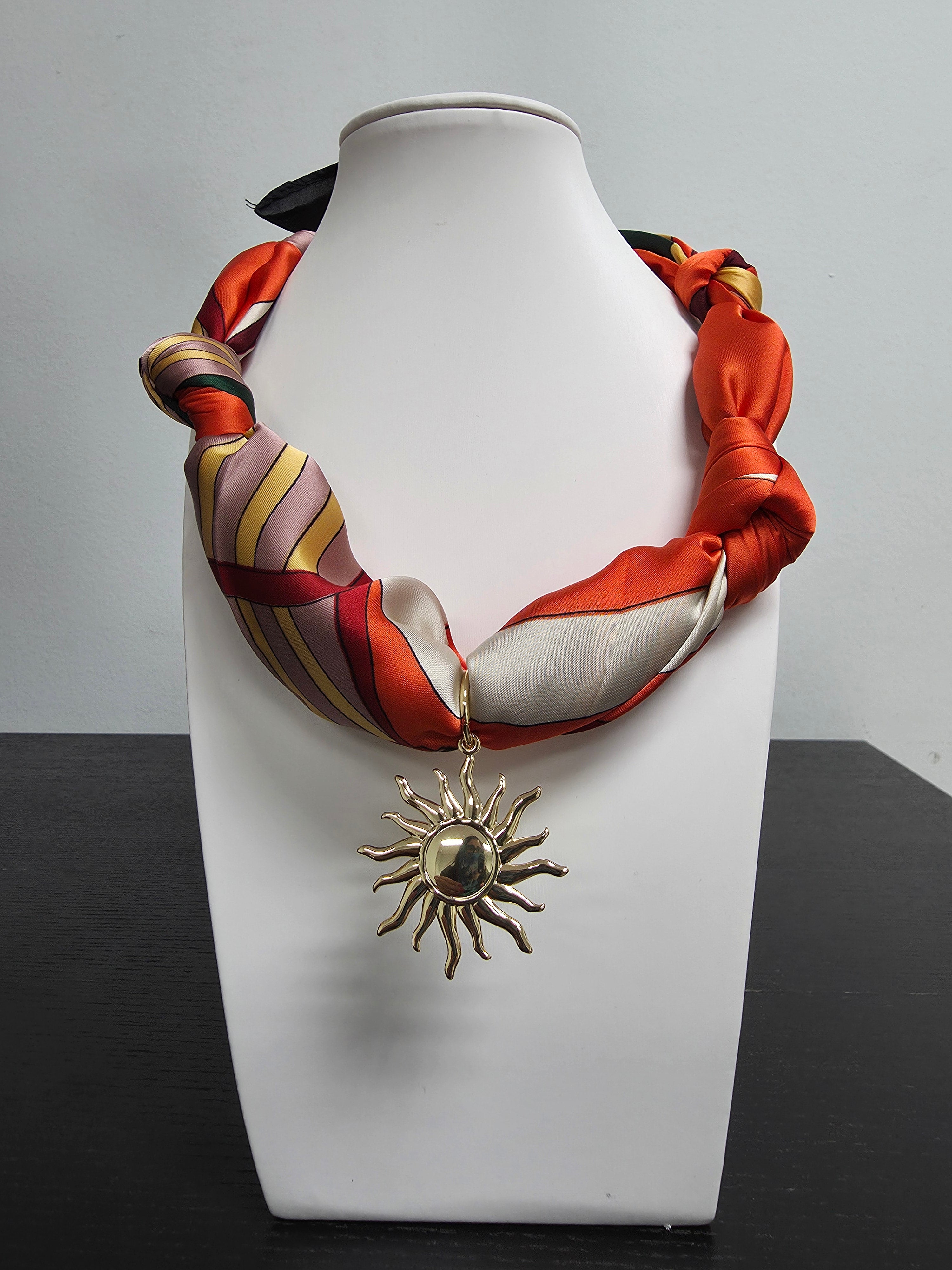 Design Scarf Necklace with Gold Sun Charm CDESIGN-00462