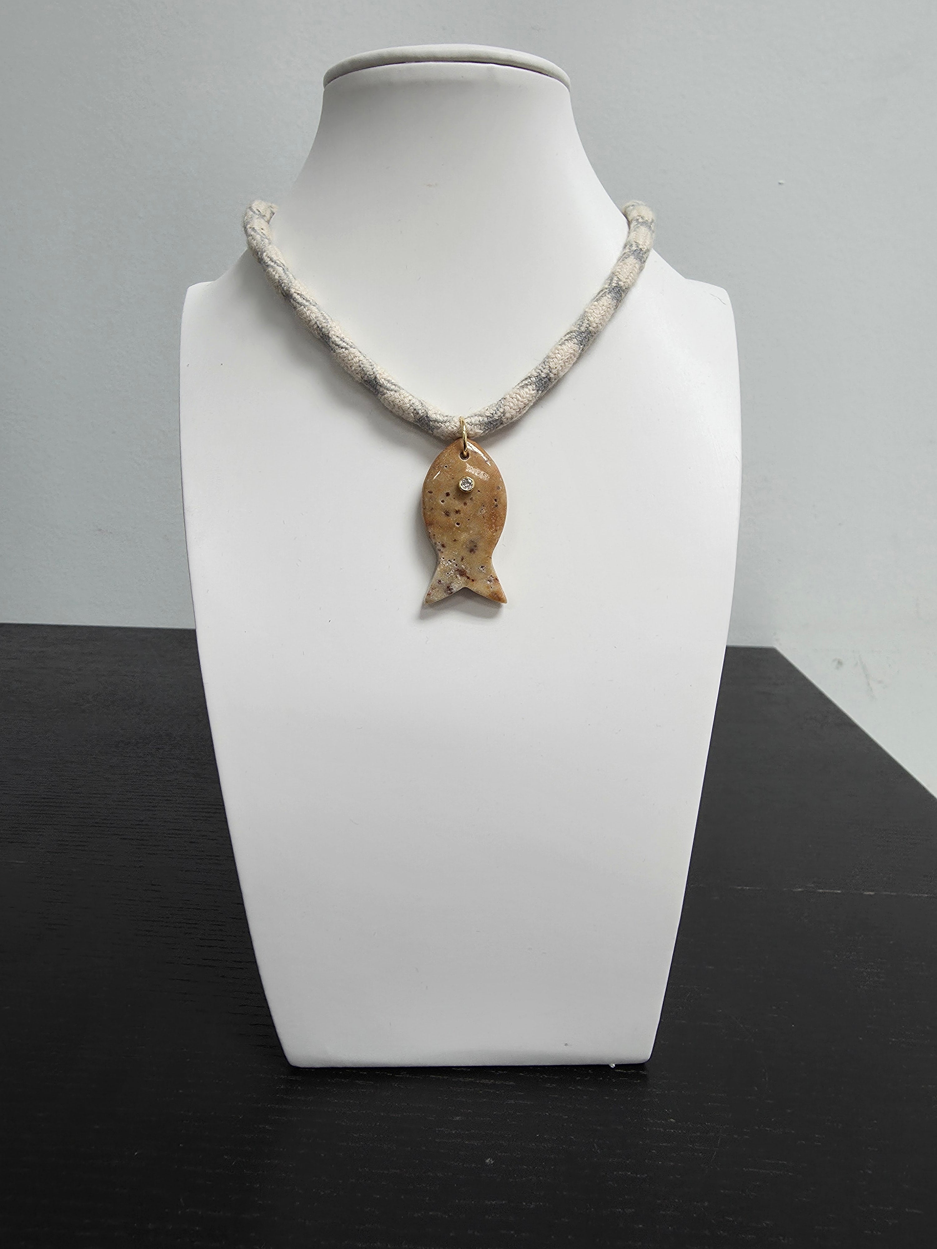 Gray Cord 18 inch Necklace Gemstone Fish CDESIGN-00465