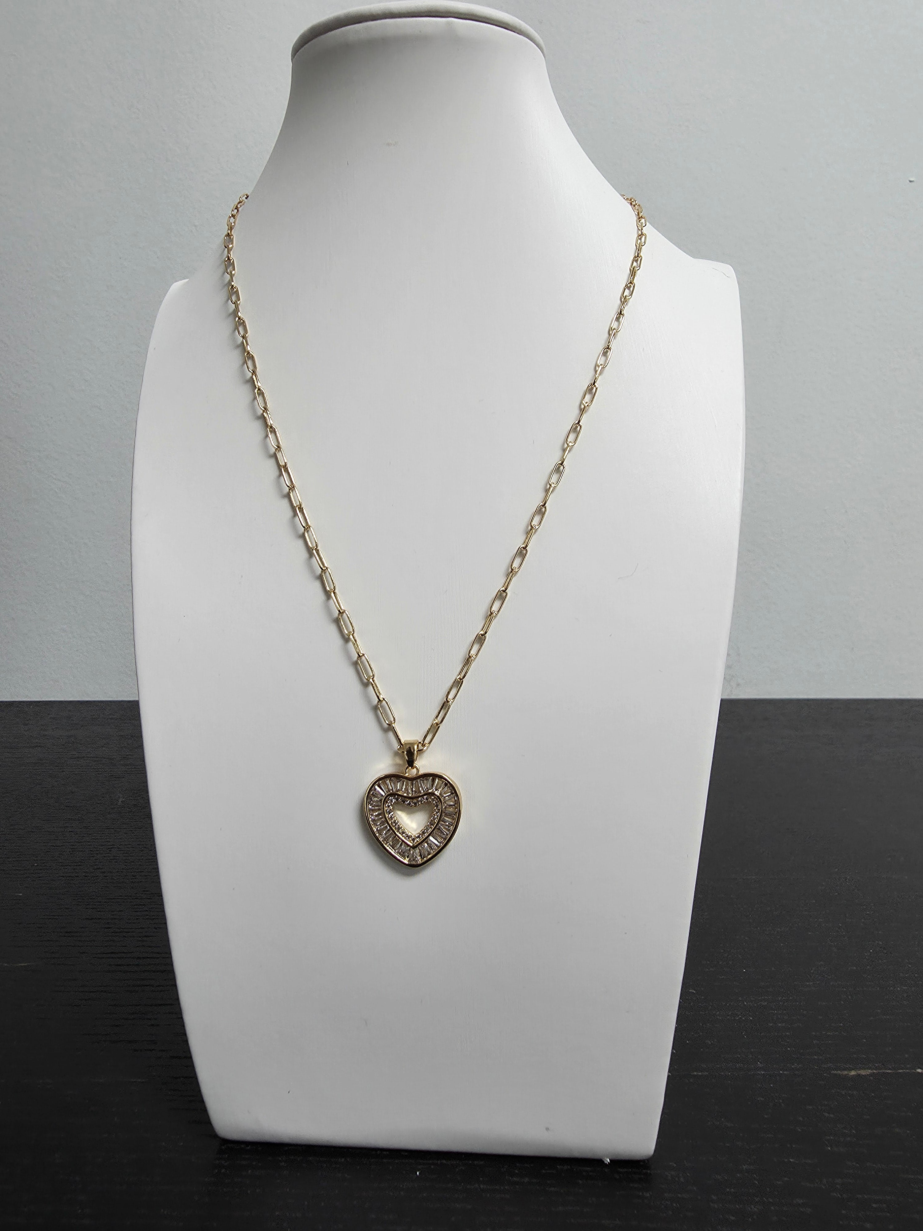 Paperclip Chain Baguette CZ Heart Charm 18-Inch Necklace CDESIGN-00485