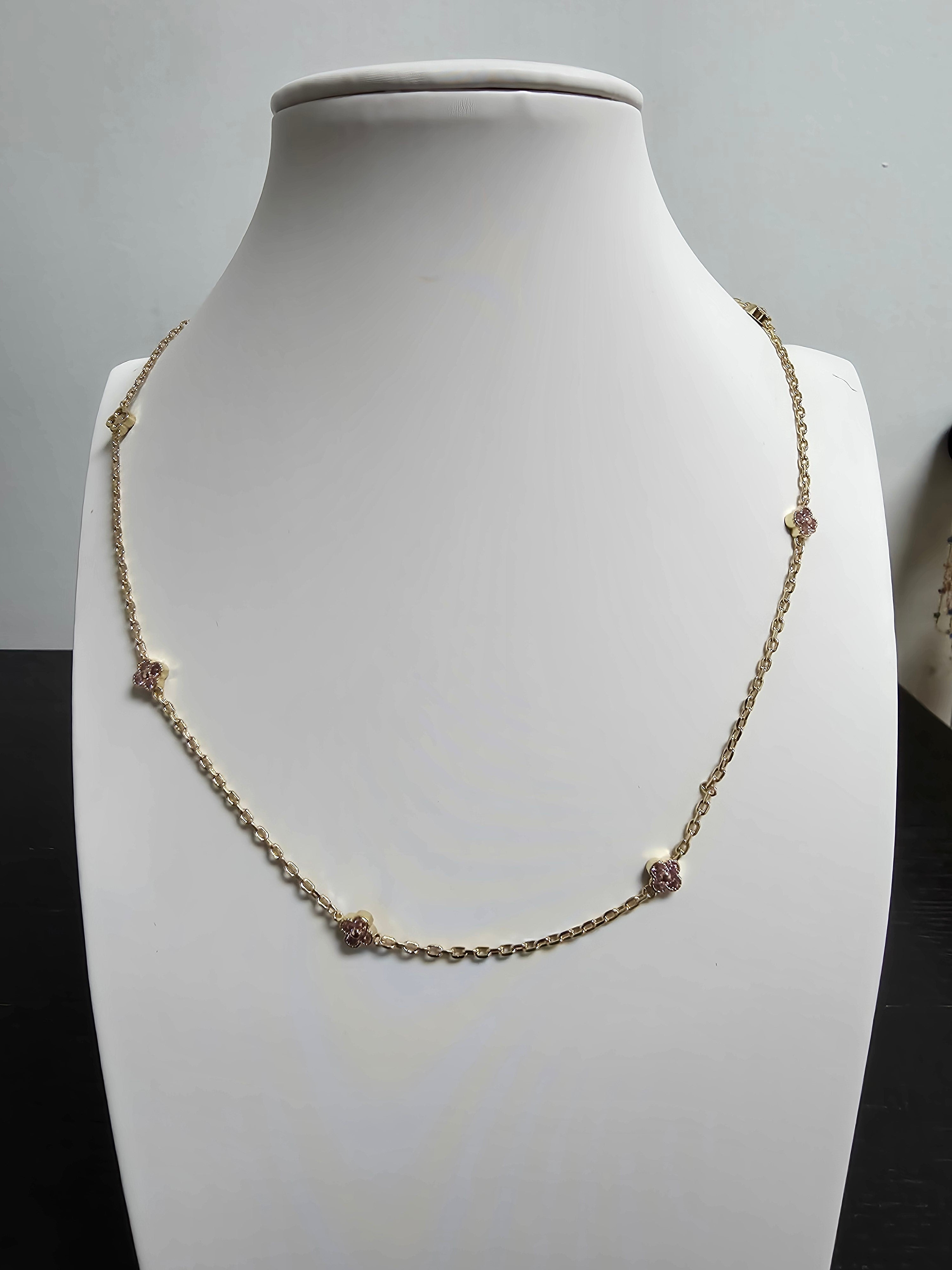 Pink CZ Flower Chain 18-Inch Necklace CDESIGN-00507