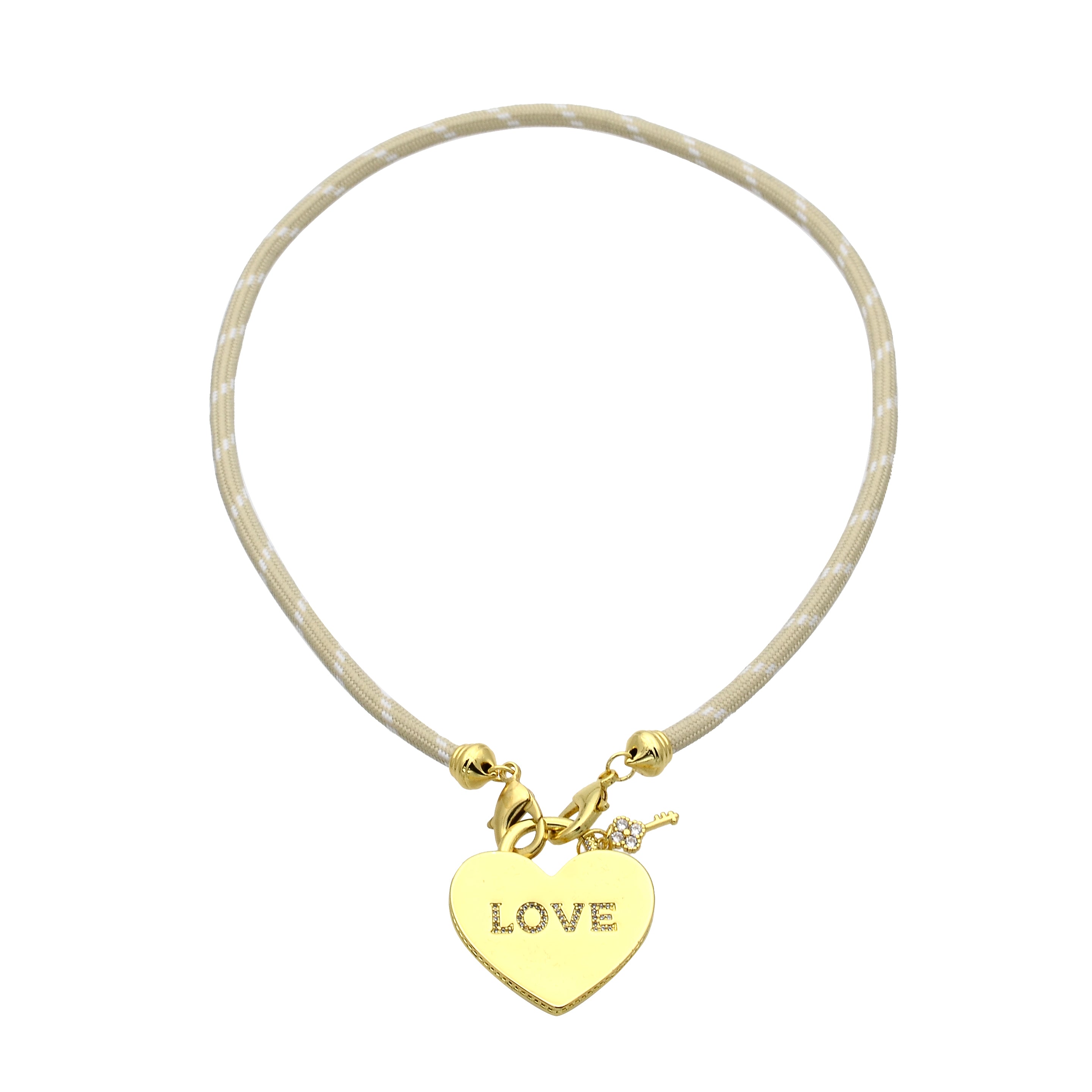 Beige Cord Necklace with Love Heart Charm CDESIGN-00374