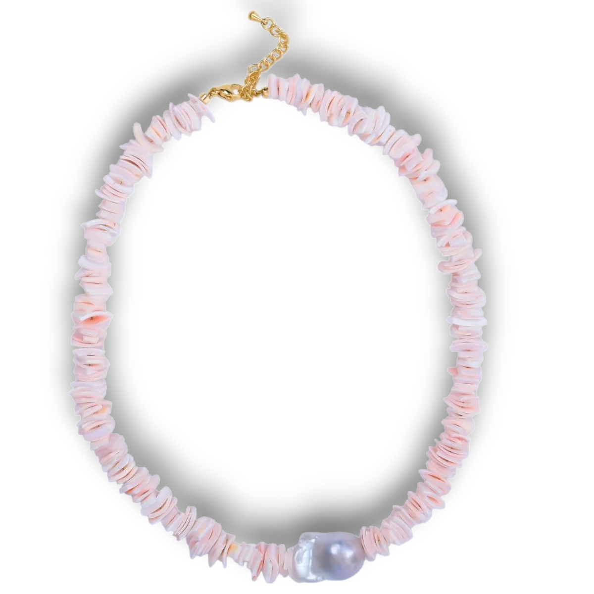 Pink Baroque Freshwater Pearl Puka Shell Necklace CN-21WA3248