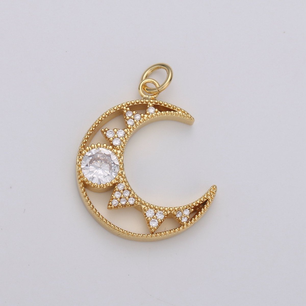Classic Gold Diamond CZ Statement Moon Necklace