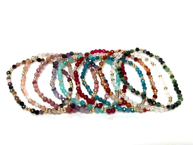 Diamond cut beaded gemstone stretch bracelet  ✦ BR-2001 TO BR-2009