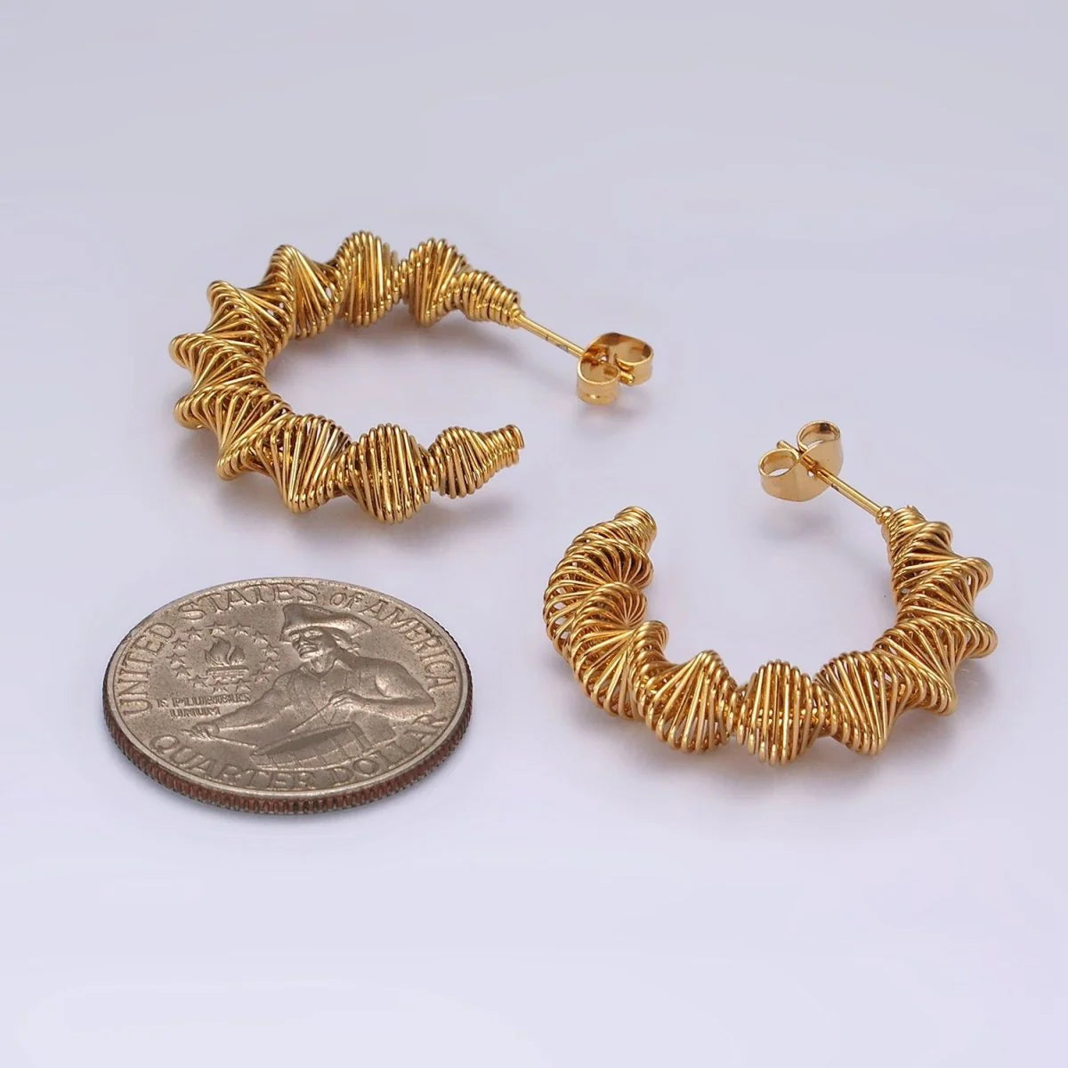 Stainless Steel Spiral Ribbed Hoops Posts ✦ EA-21AE333