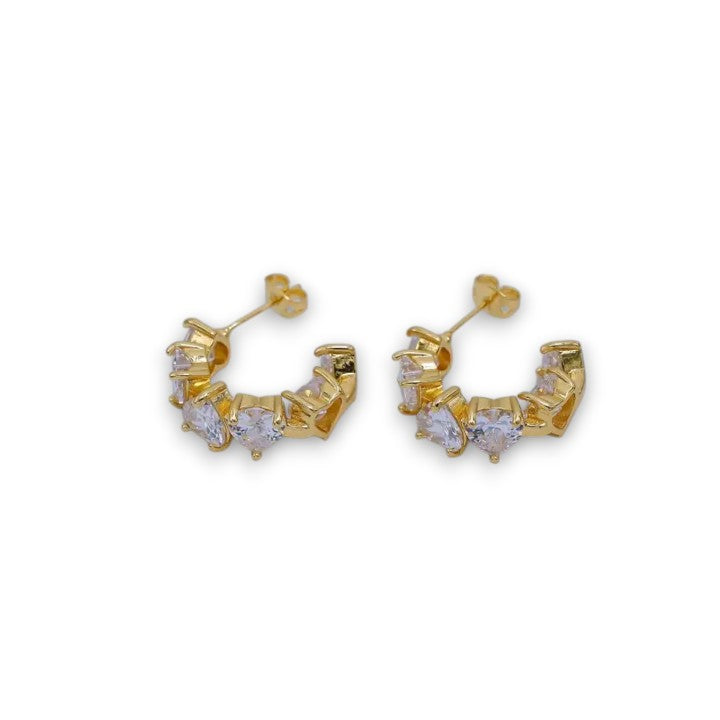 Clear CZ Heart Cluster C-Shaped Hoop Earrings ✦ EA-21AJ045