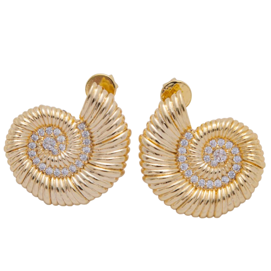 Micro Paved CZ Spiral Shell Stud Earrings EA-21AJ147