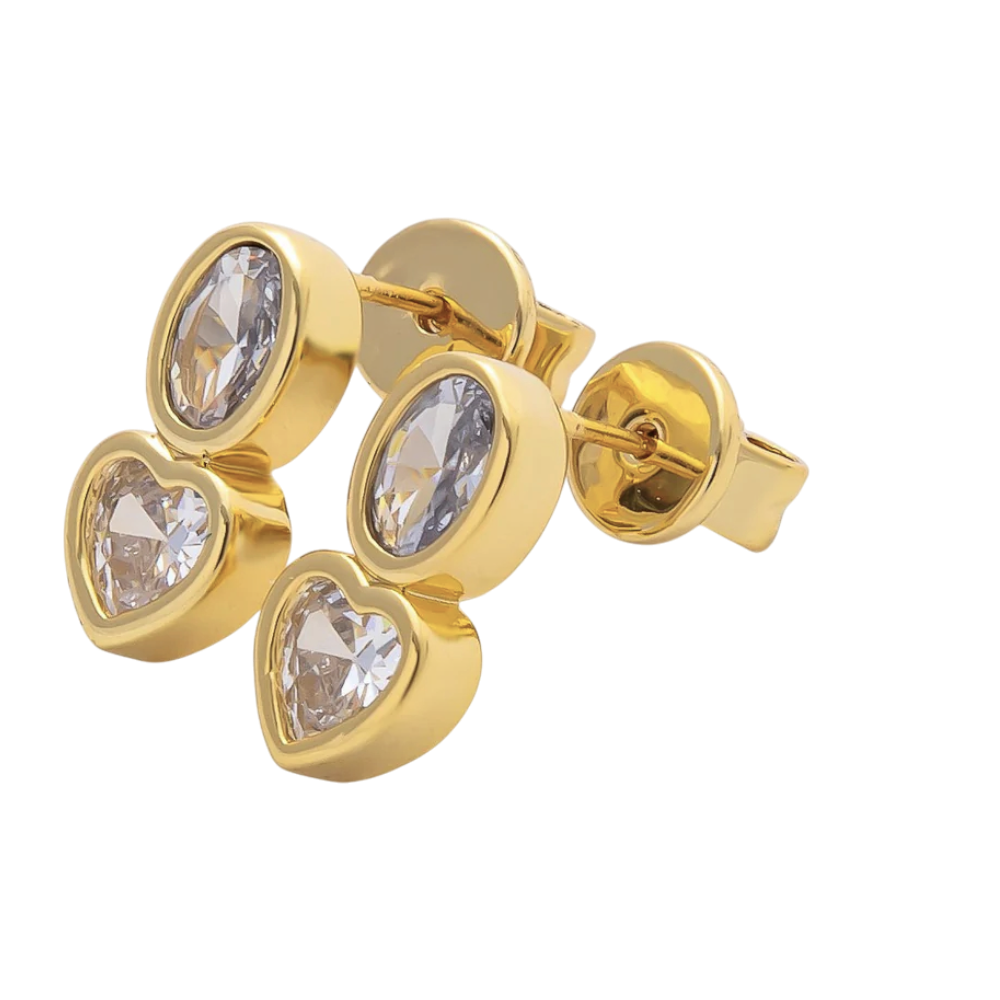 CZ Oval Heart Bezel Drop Studs Earrings EA-21AJ285