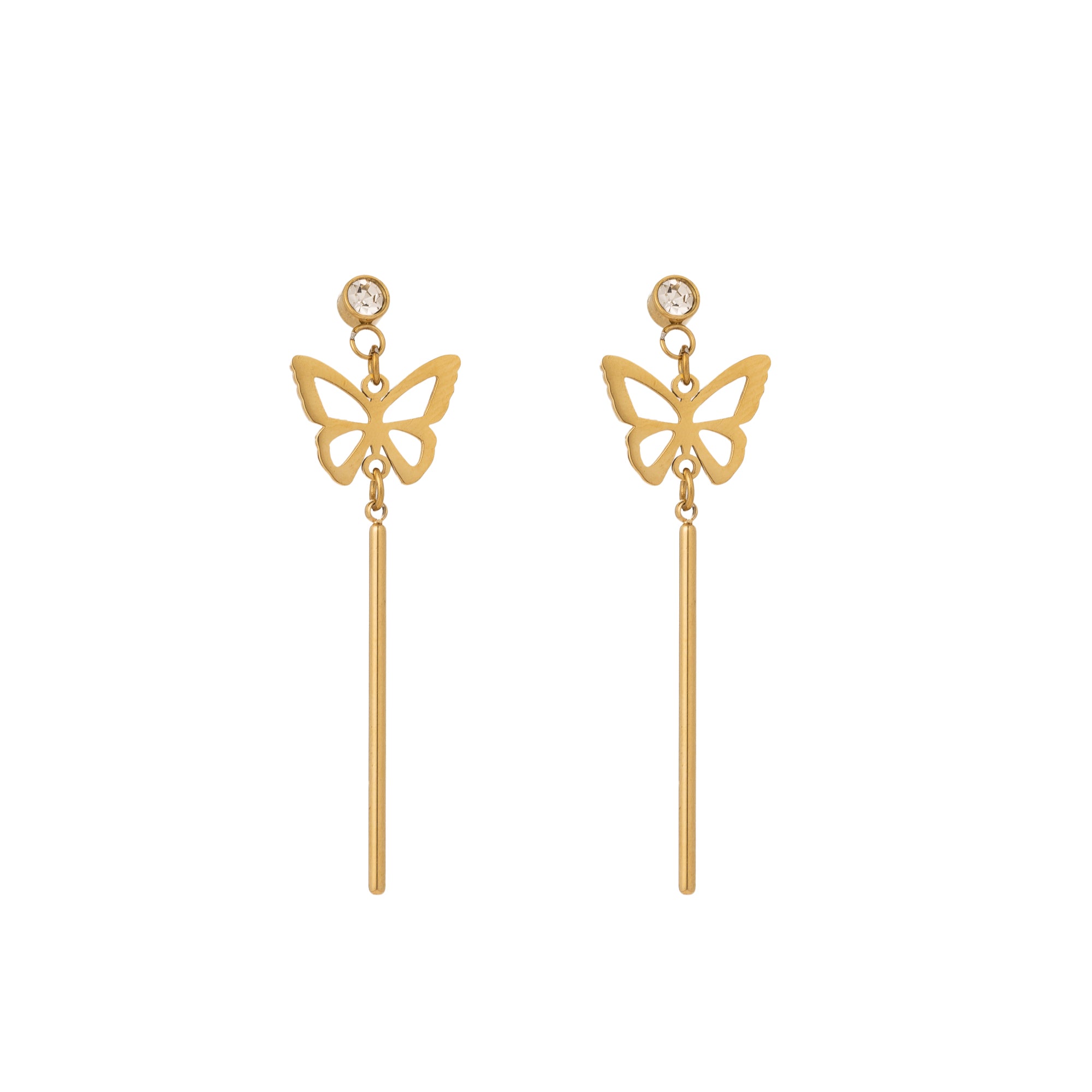 Dainty Stainless Steel CZ Butterfly Dangling Earring-00314
