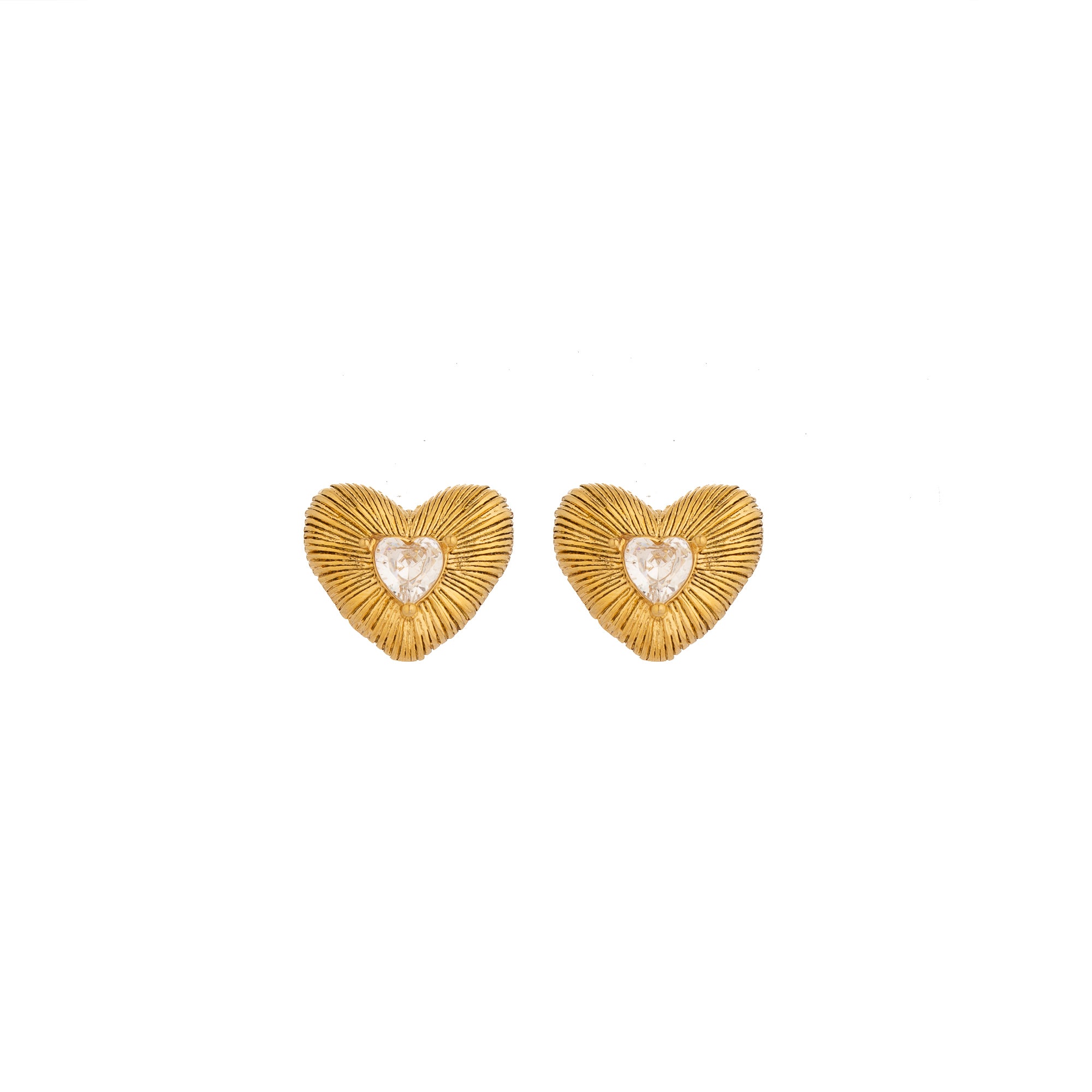 Gilded Stainless Steel CZ Heart Studs Earring-00337