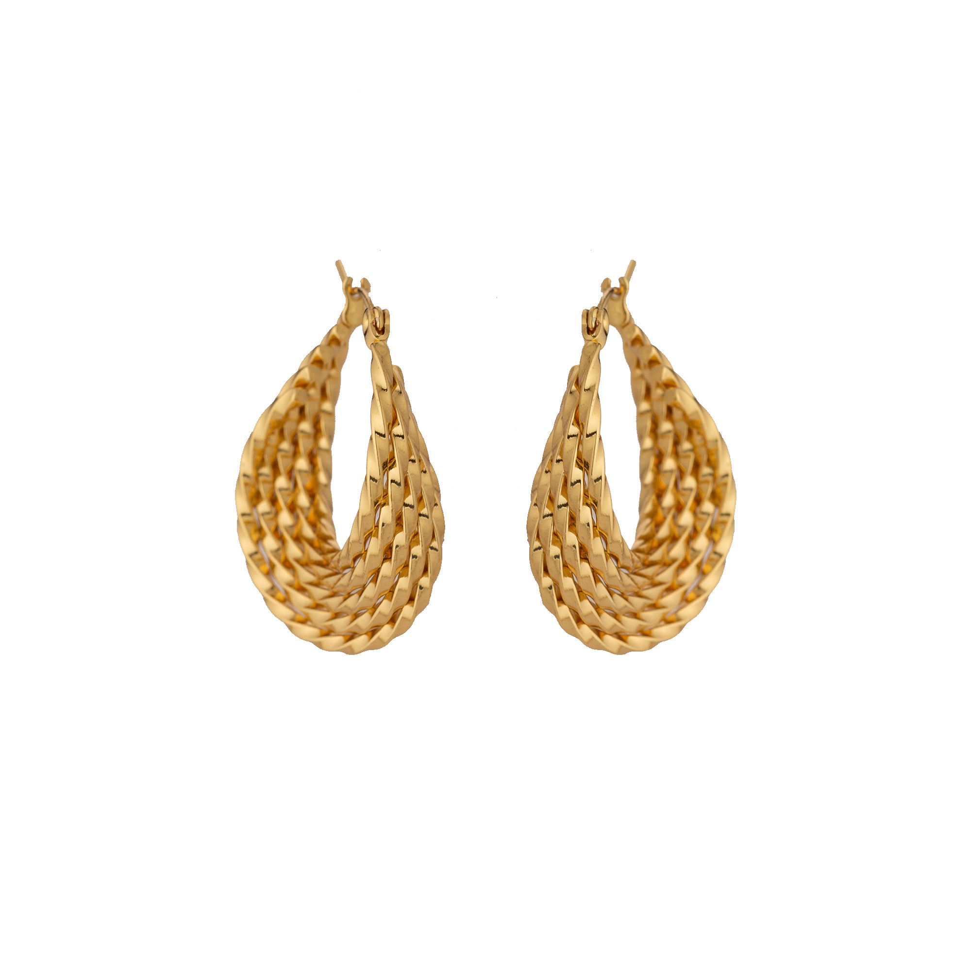 Chic Gold Stainless Steel Woven Latch Hoop Earring-00353