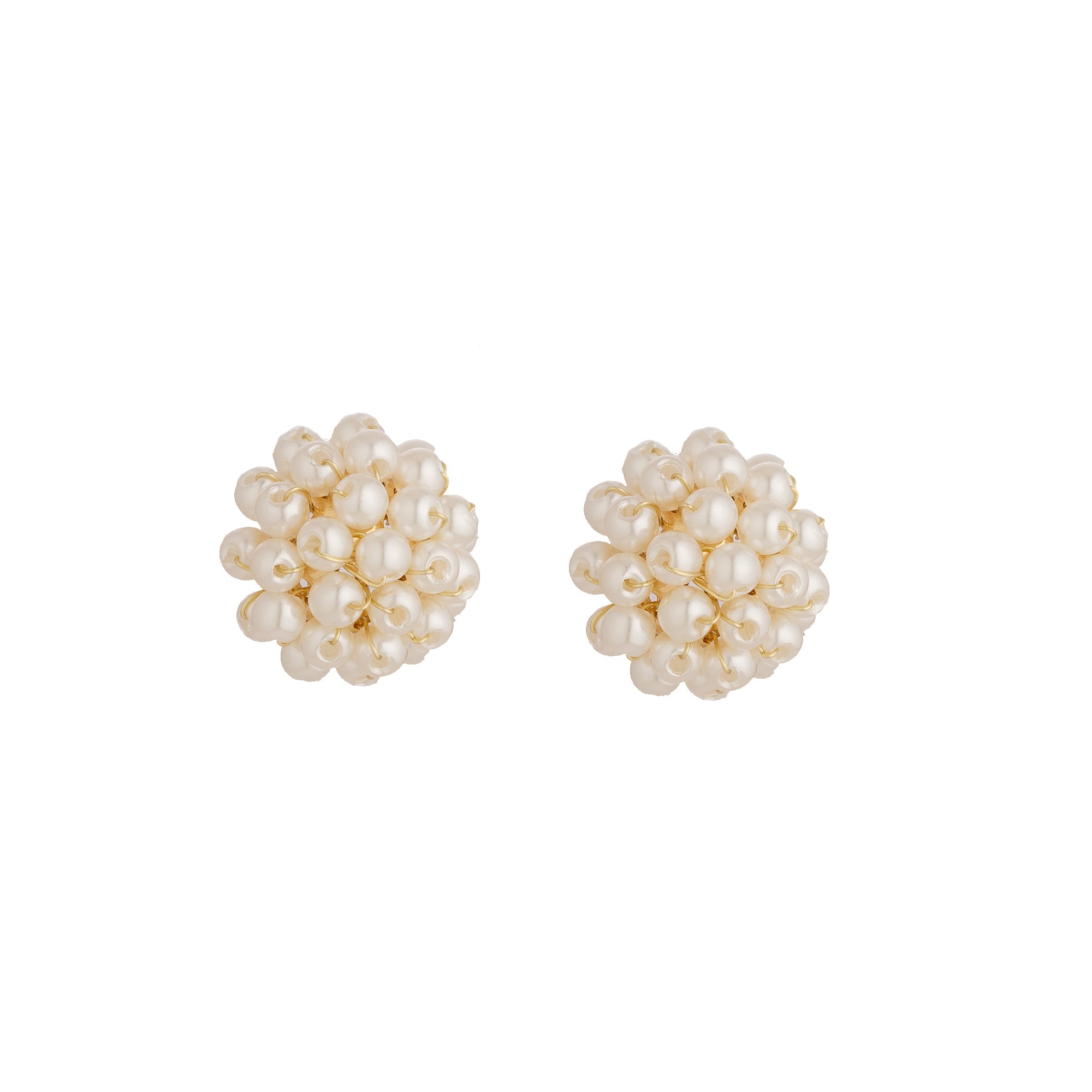 Dainty White Beaded Stud Earring-00357