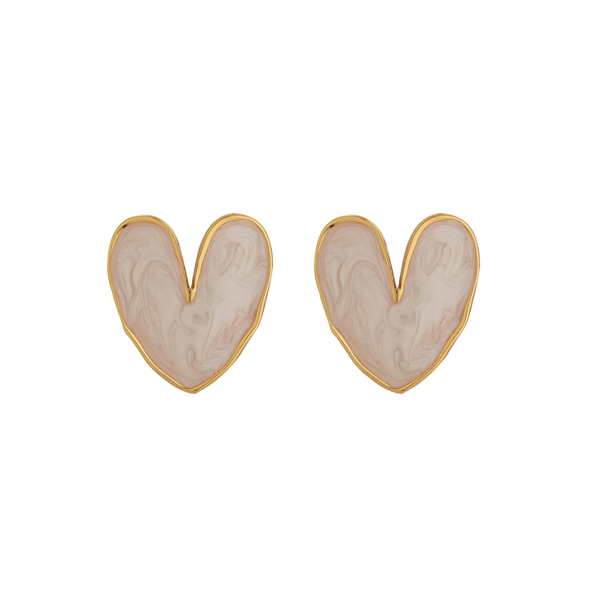 Chic White Enamel Heart Stud Earring-00363