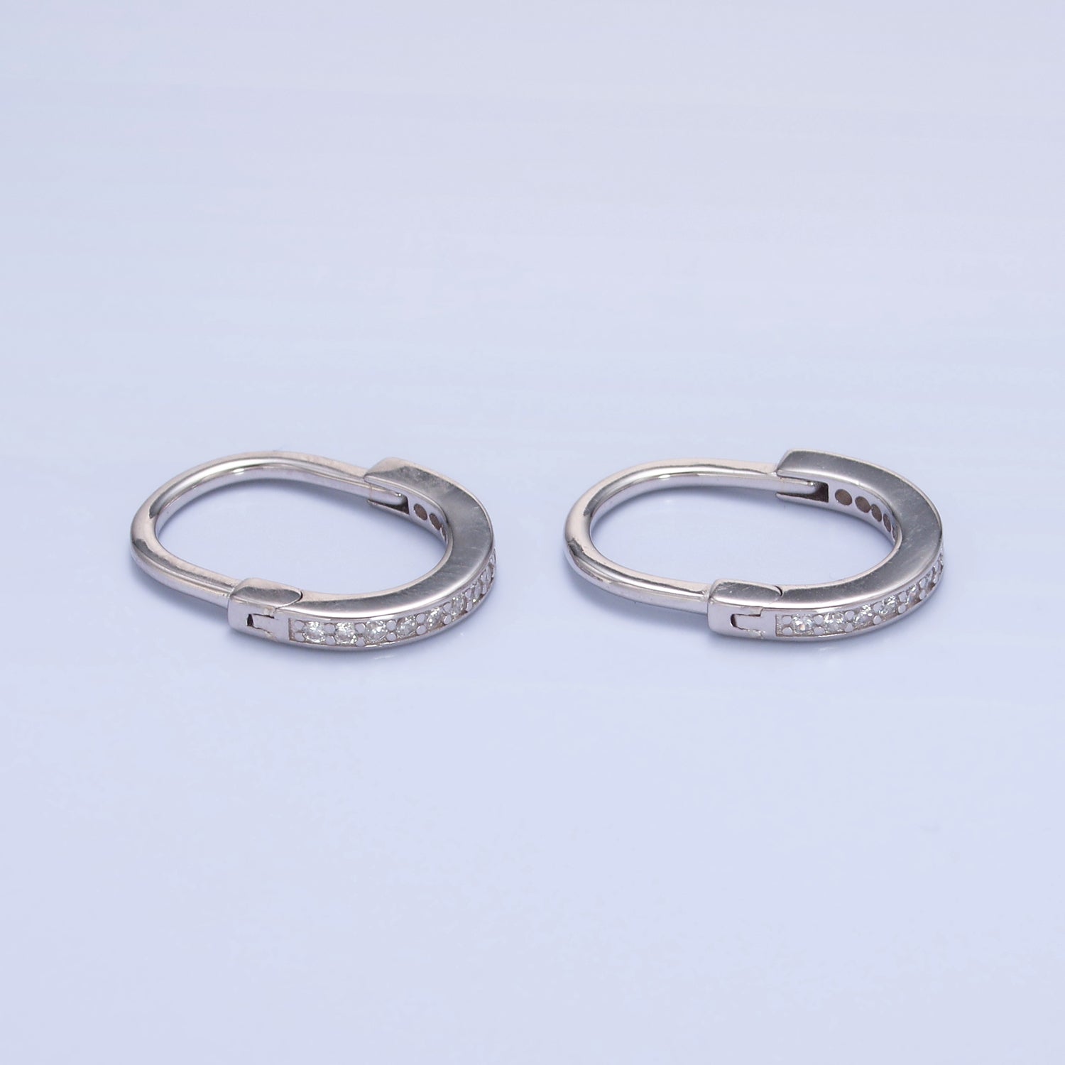 Dainty Sterling Silver CZ Paperclip Huggies Earring-00278