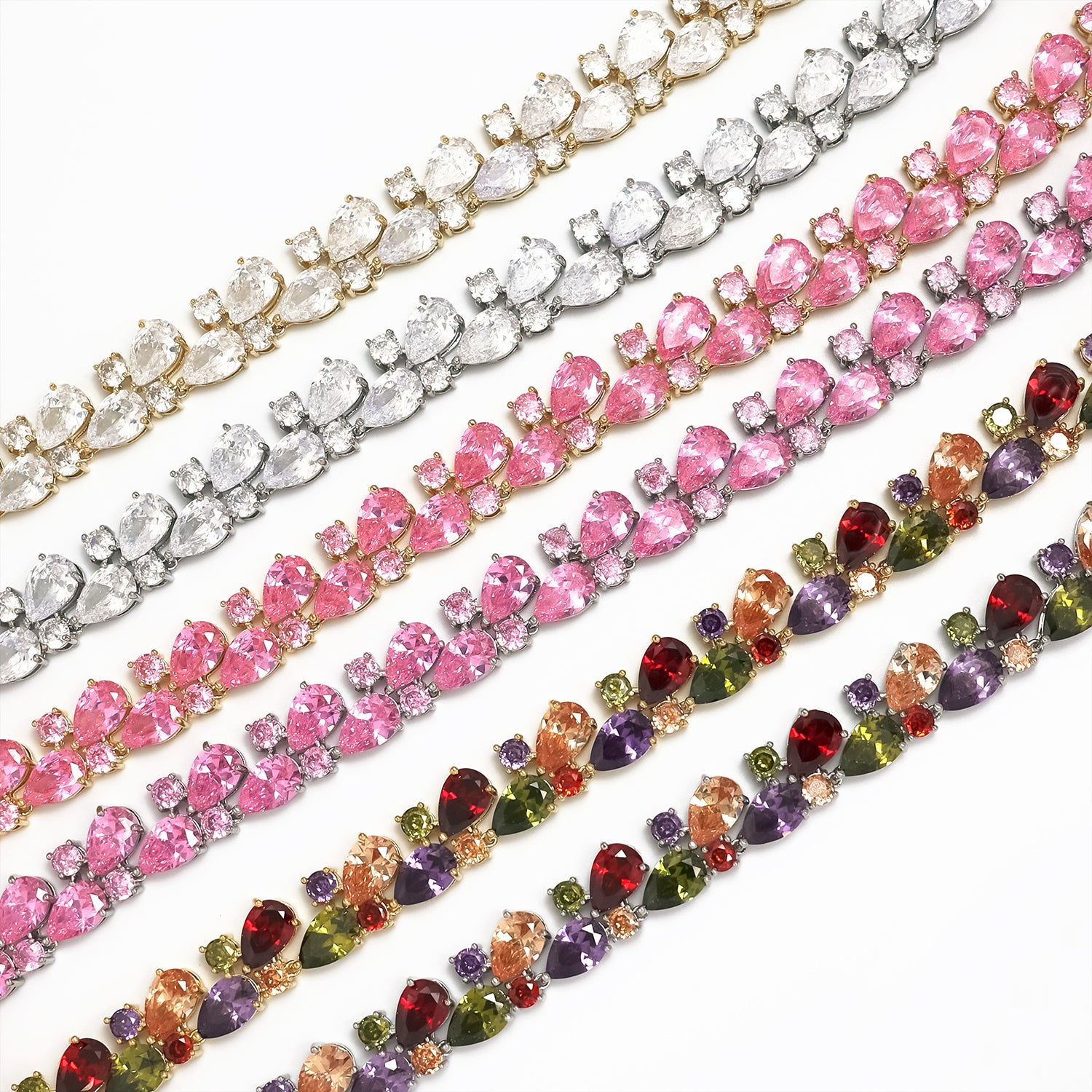 Gold Vintage Gold CZ Pear Diamond Tennis Chain-00055 to Chain-00060