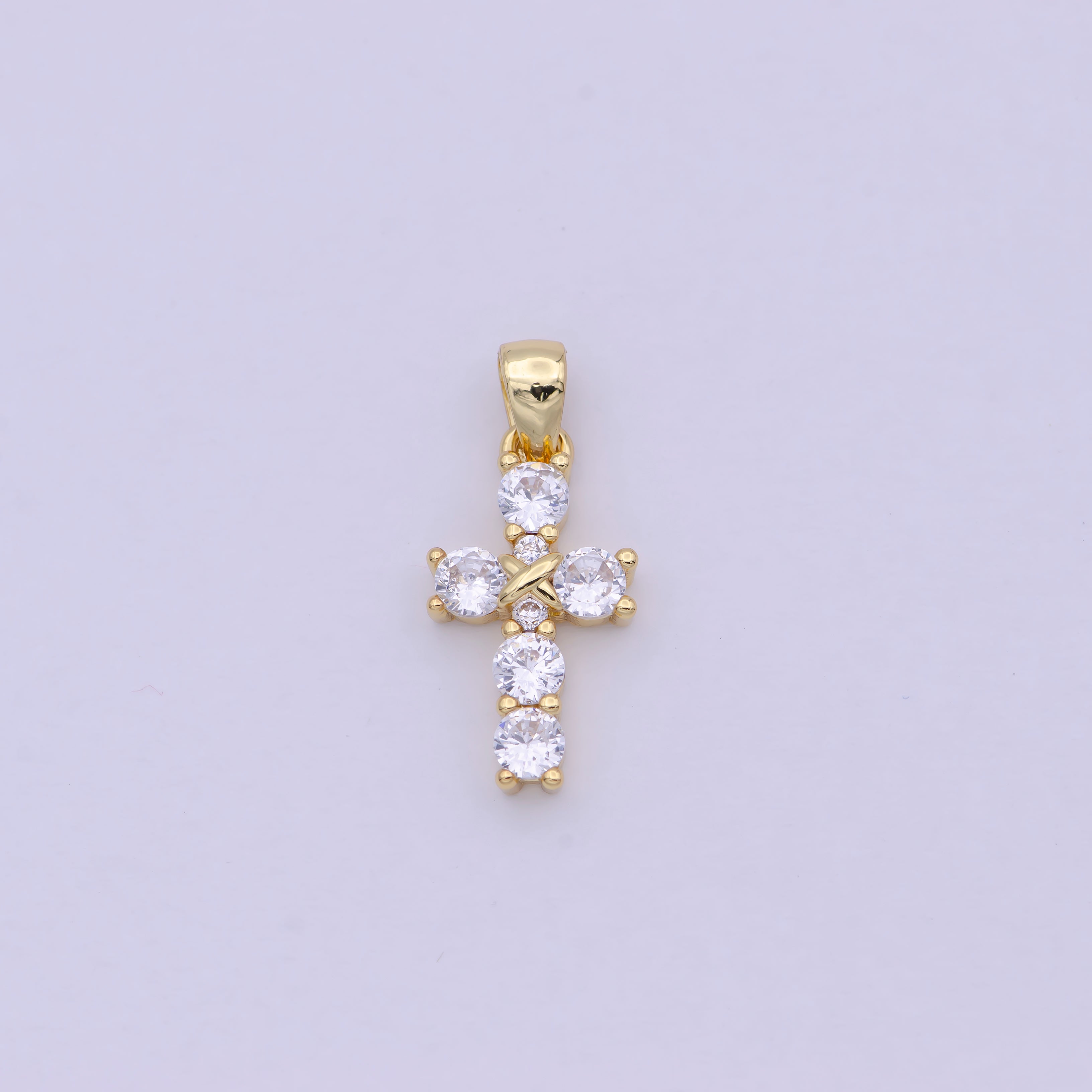 Dainty Gold Diamond CZ Classic Minimalist Cross Necklace