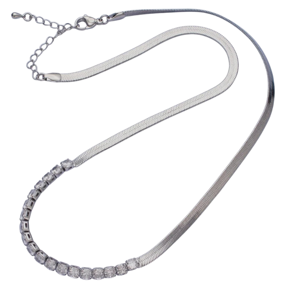 Dainty Herringbone Necklace with round cz NC-21WA1087