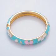 Enamel Turquoise White Flower Bangel BA-21WA3378