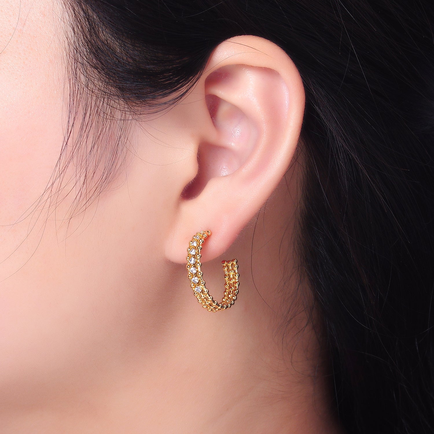 Gold Chic Gold CZ Statement Hoops Earring-00233