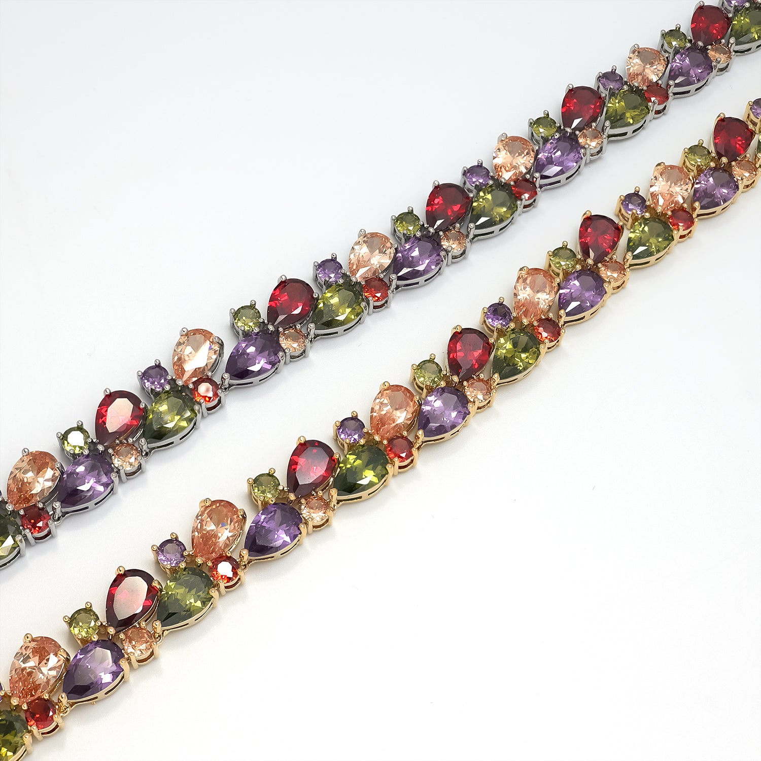 Gold Vintage Gold CZ Pear Diamond Tennis Chain-00055 to Chain-00060