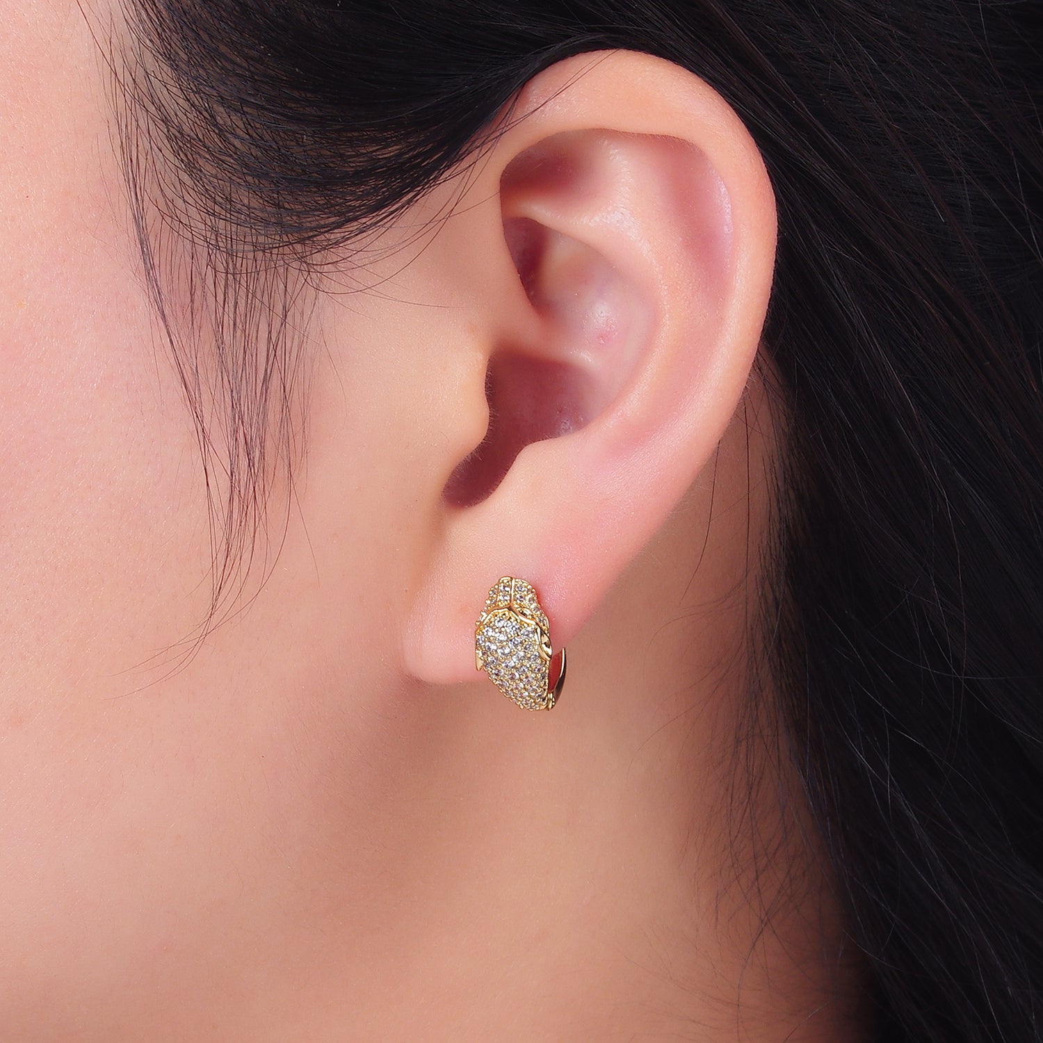Gold Classic Gold CZ Animal Huggies Earring-00169