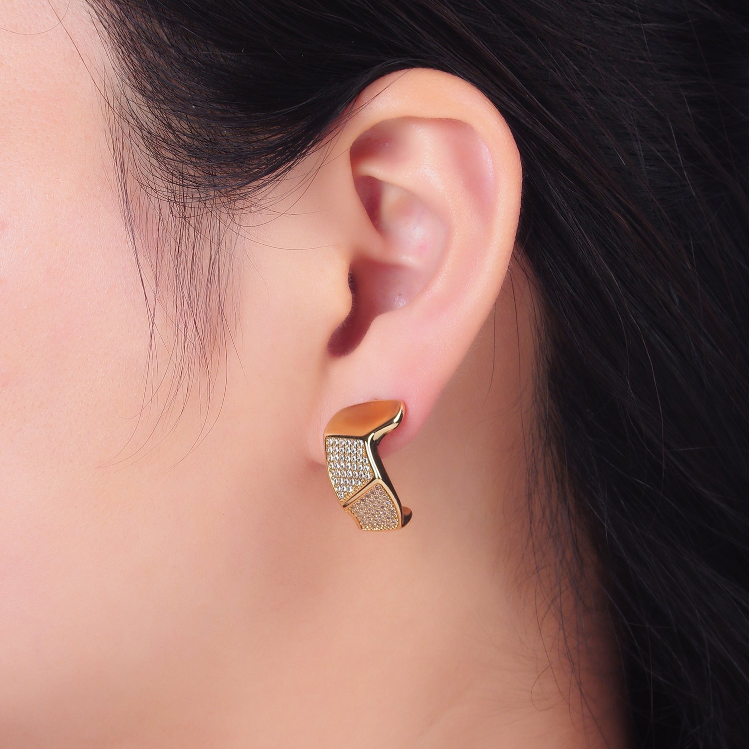 Gold Geometric Gold CZ Statement Posts Earring-00173