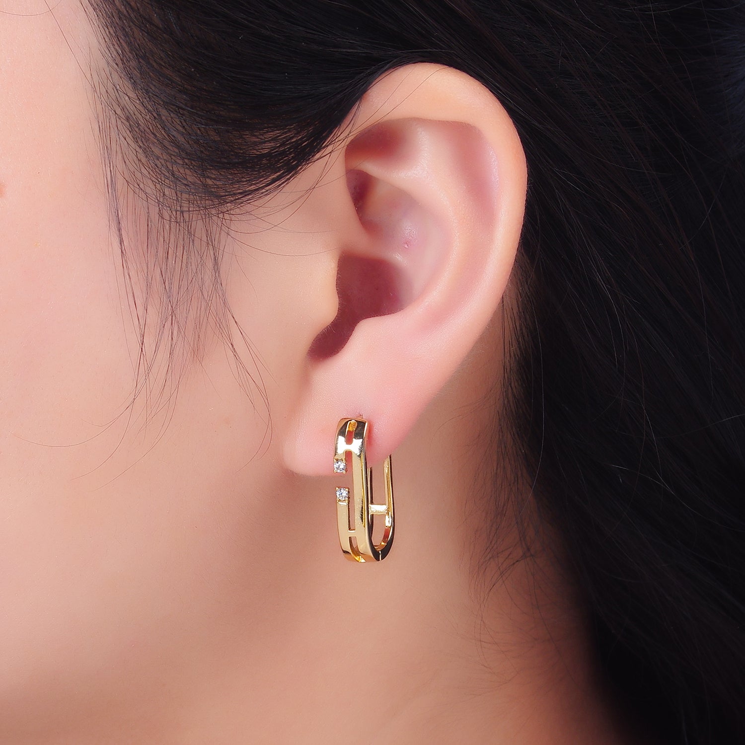 Gold Dainty Gold CZ Stacked Hoops Earring-00174