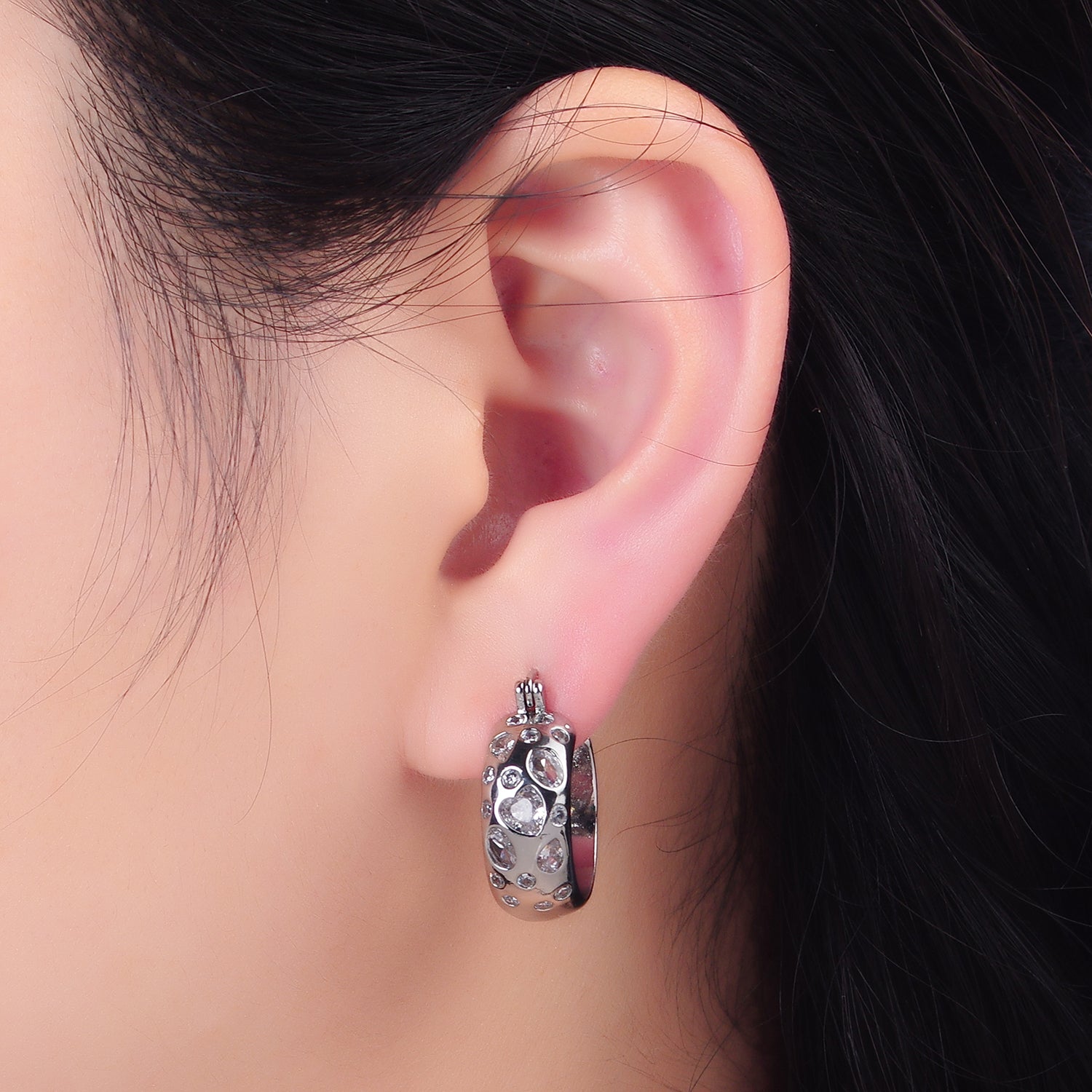 Gold Chunky Gold Or Silver CZ Thick Hoops Earring-00242 Earring-00243 Earring-00244 Earring-00245 Earring-00246 Earring-00247