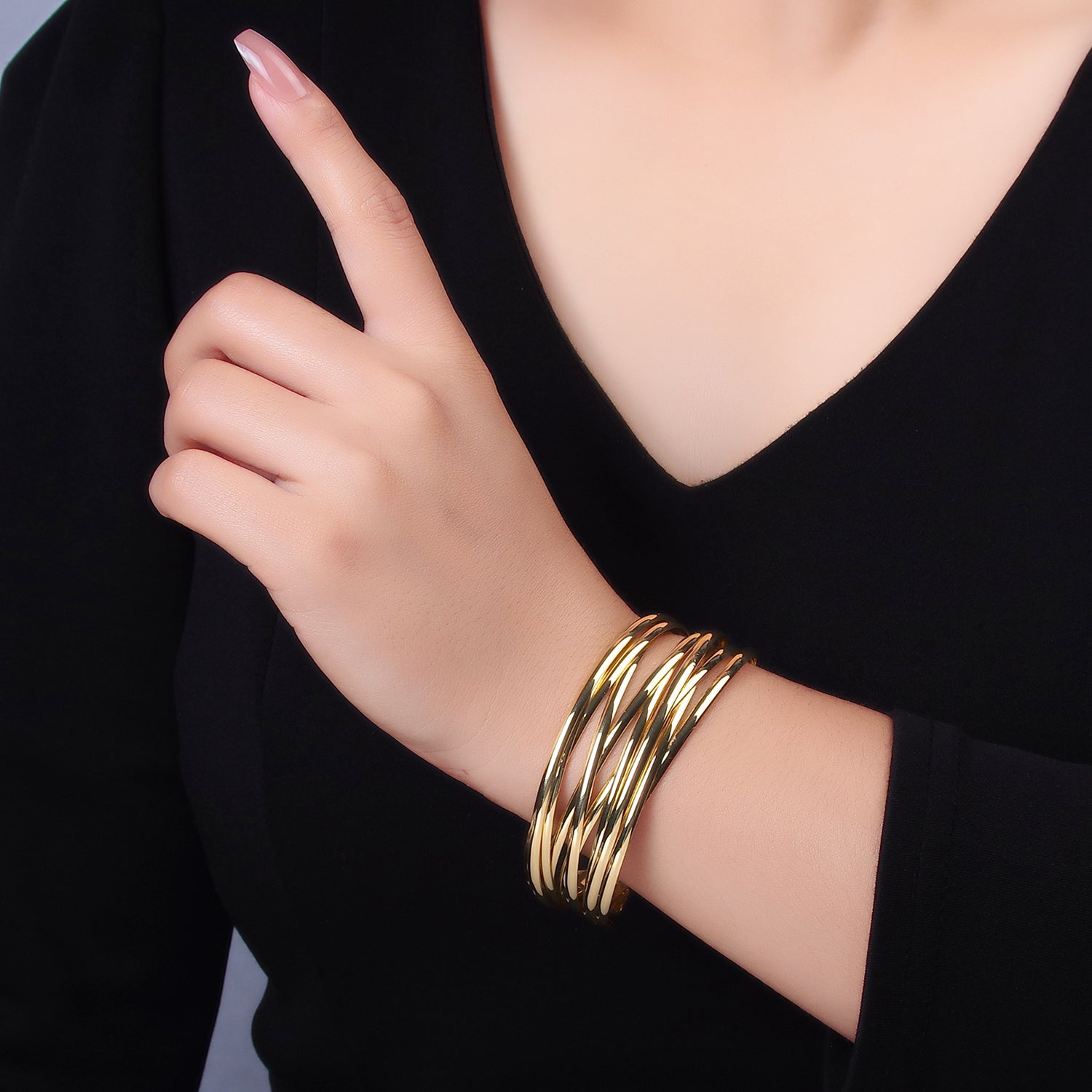 Gold Stacked Gold Statement Cuff Bracelet-00057