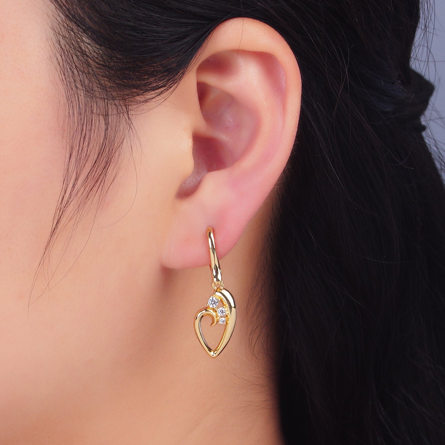 Gold Petite Gold CZ Heart Dangling Earring-00141