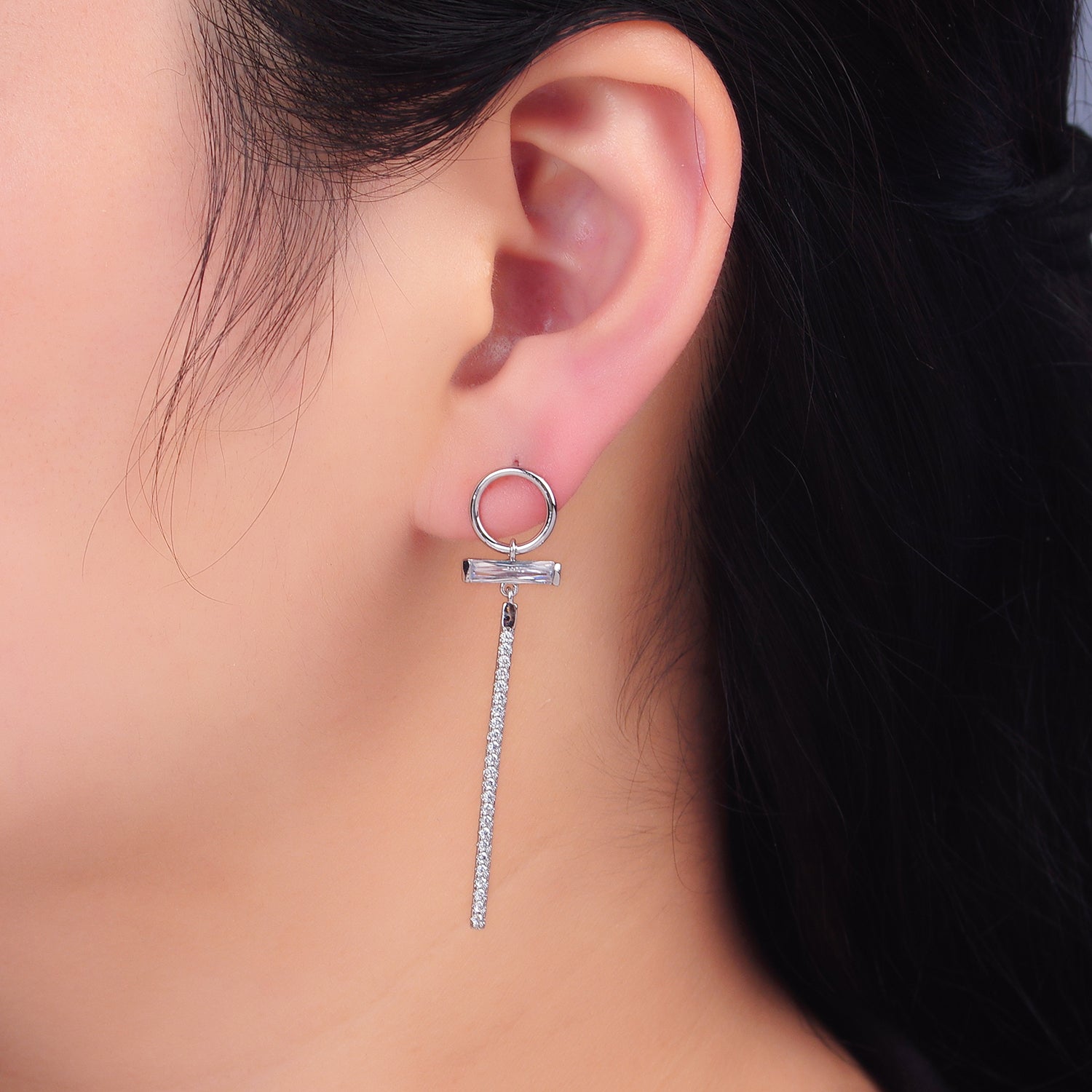 Silver Classic Rhodium CZ Vintage Dangling Earring-00150