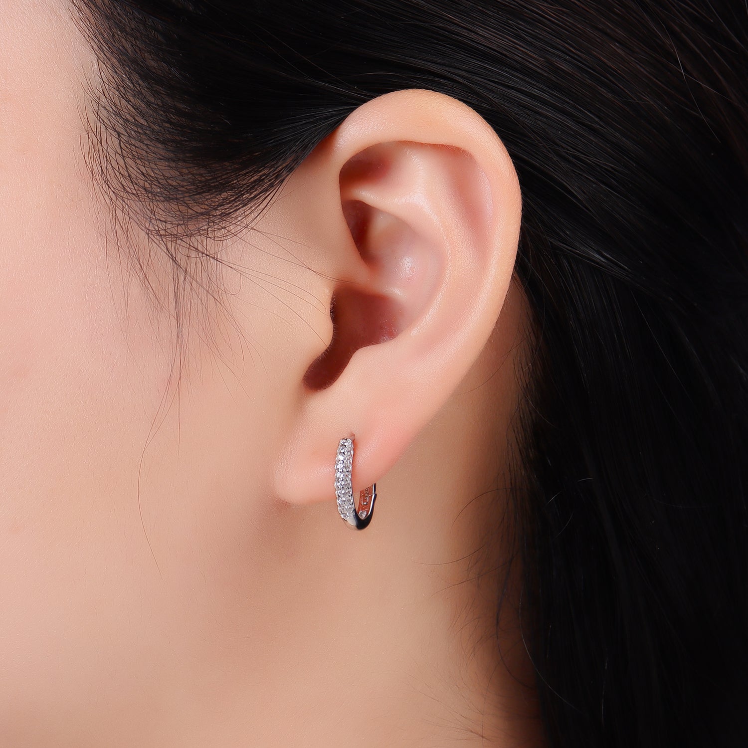 Dainty Sterling Silver CZ Mini Huggies Earring-00276