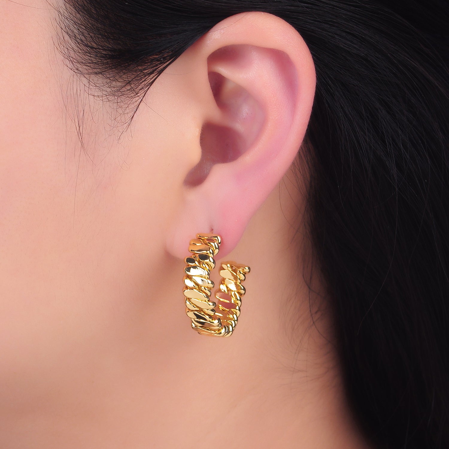 Gold Chunky Gold Braided Hoops Earring-00120